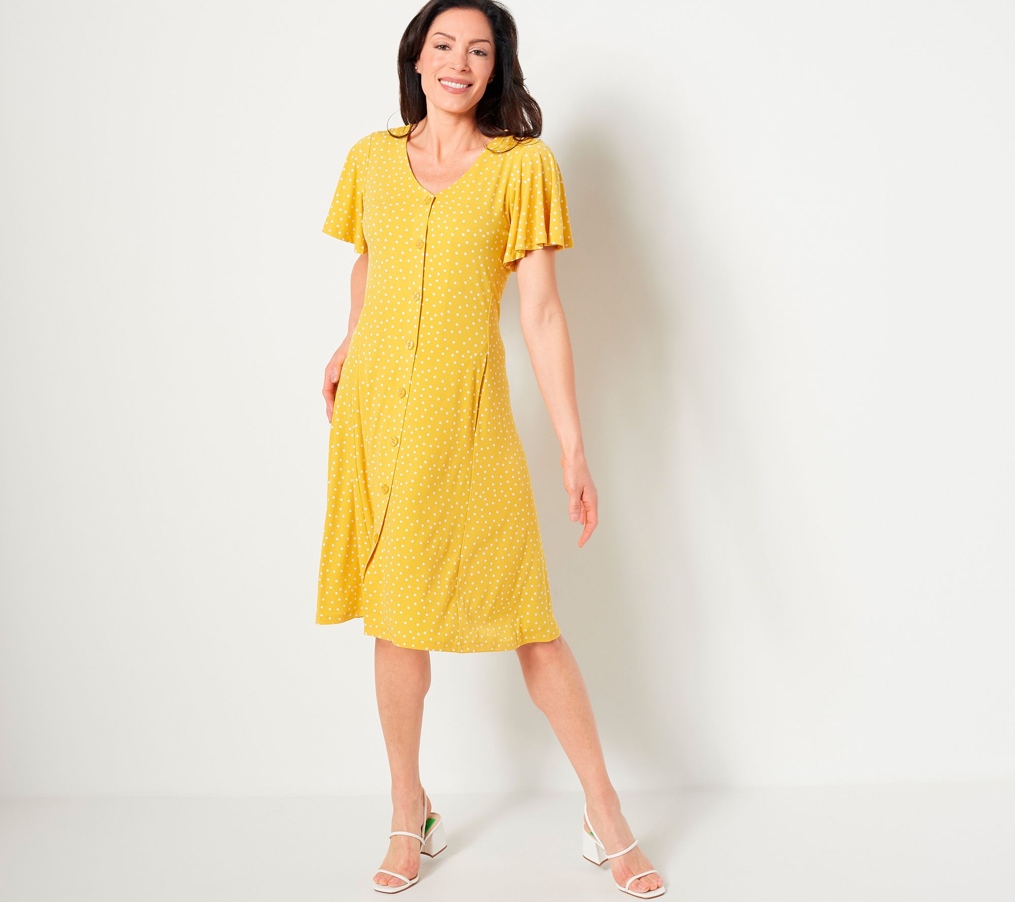 "As Is" Susan Graver Regular Printed Liquid Knit Button Front Dress