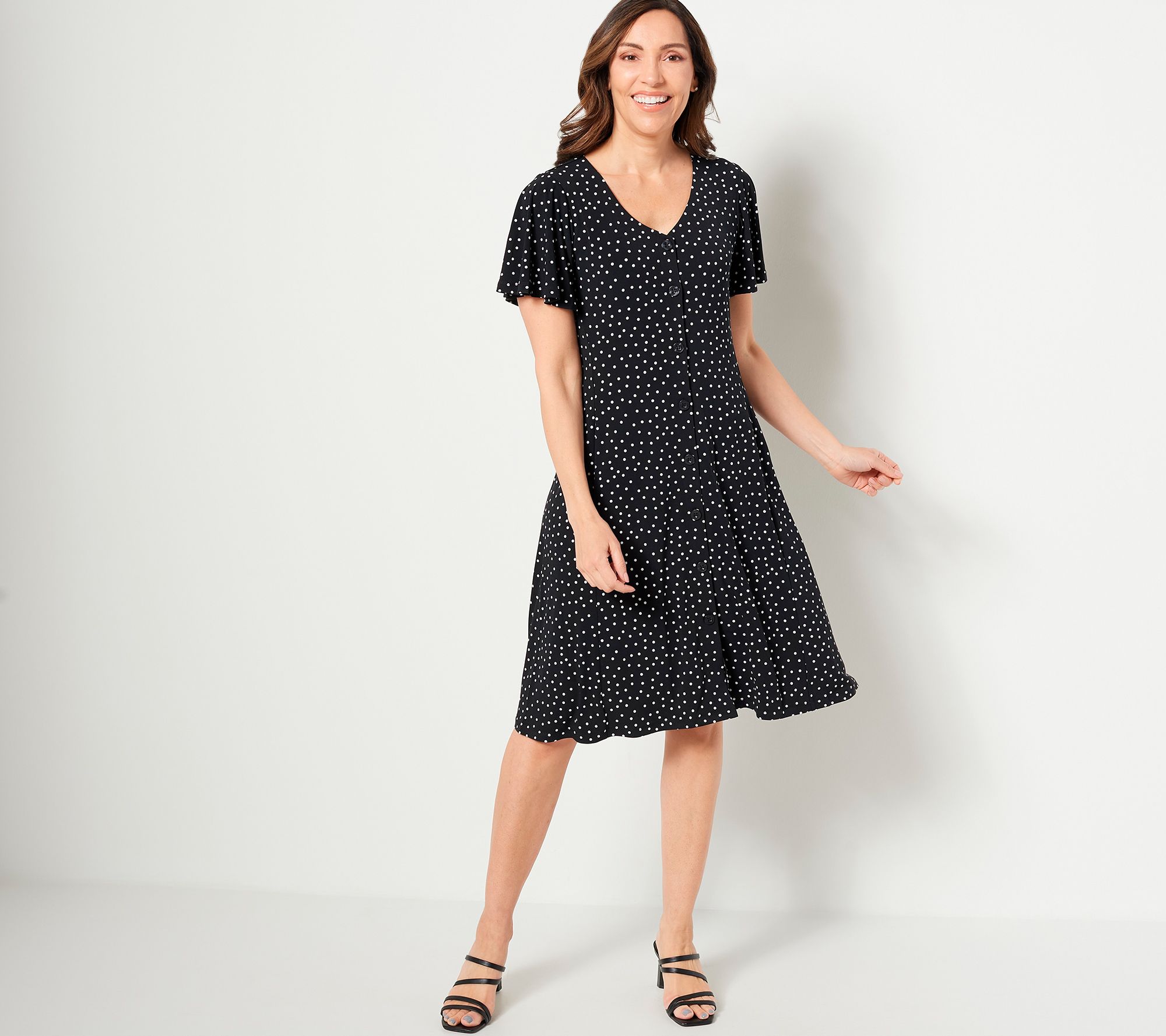 "As Is" Susan Graver Regular Printed Liquid Knit Button Front Dress