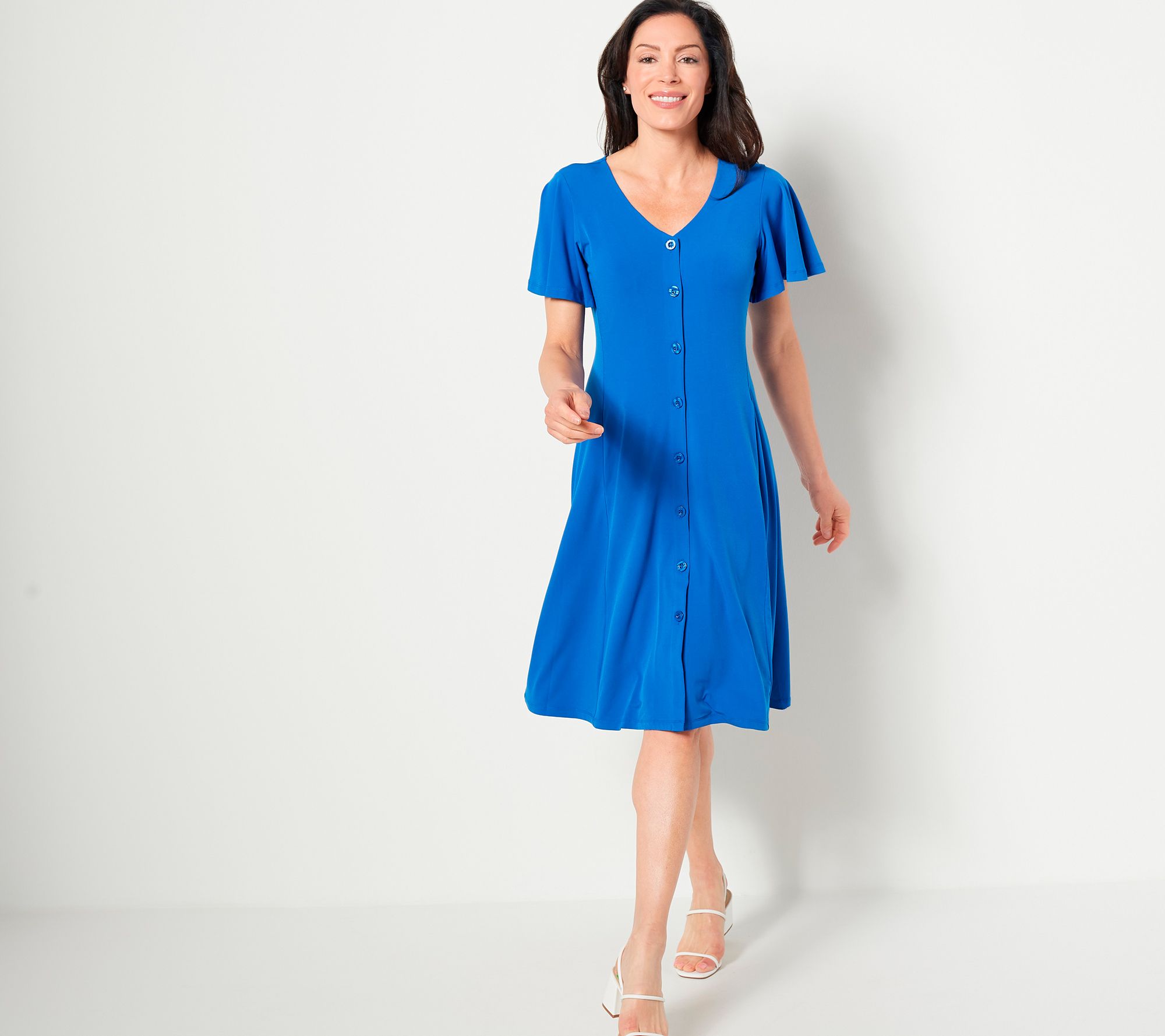 "As Is" Susan Graver Regular Printed Liquid Knit Button Front Dress