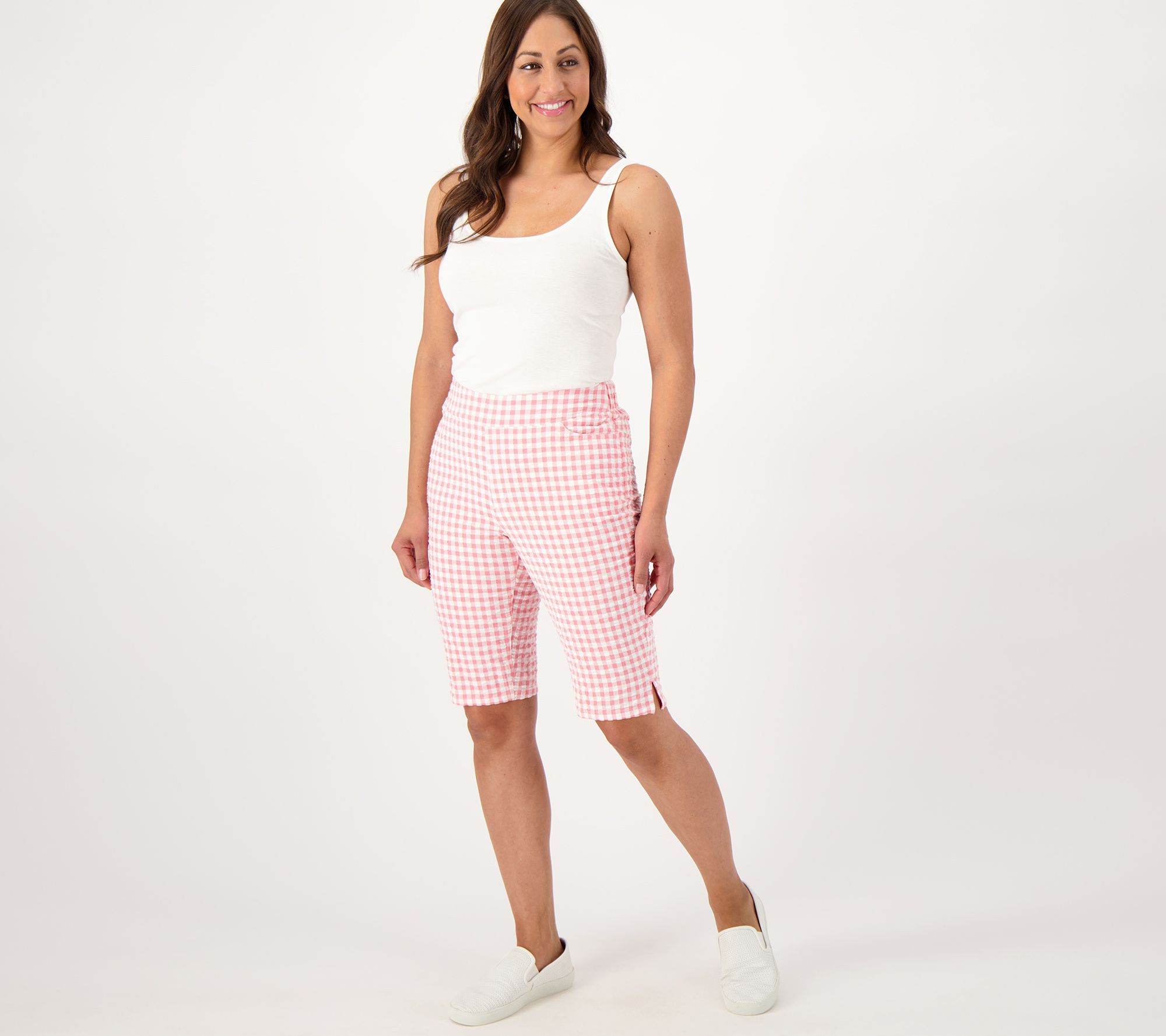 Denim & Co. Gingham Seersucker Petite Bermuda Short