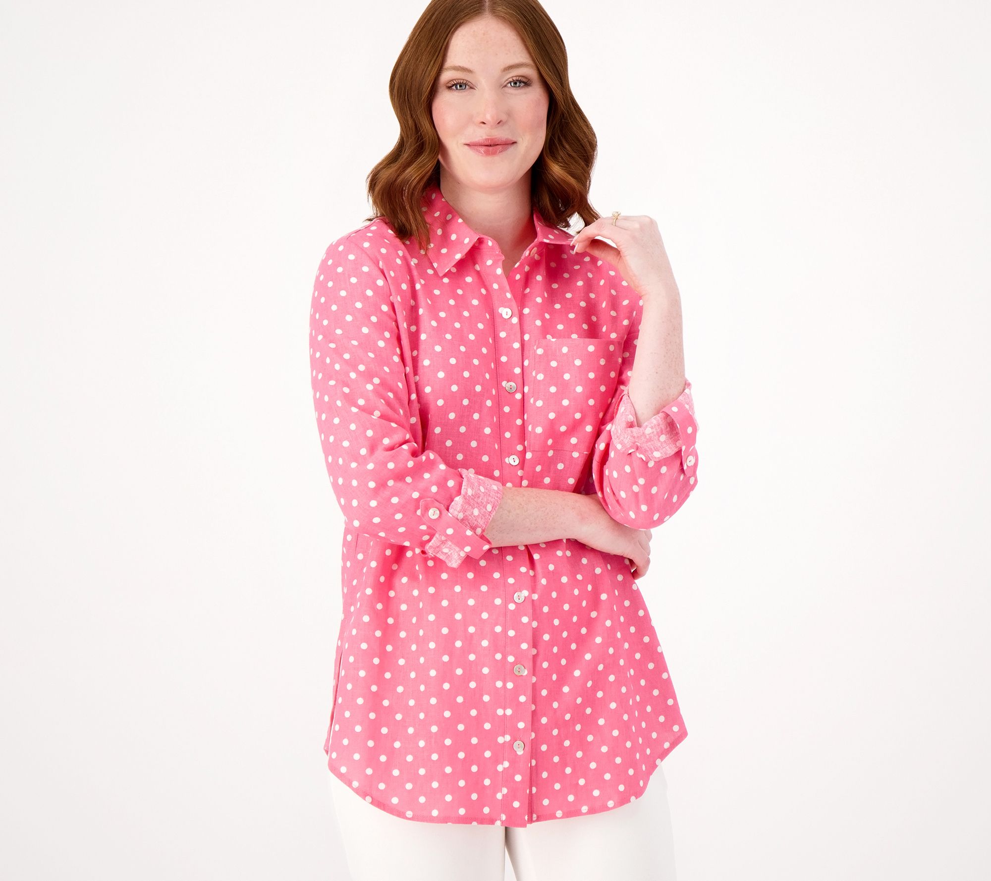 Susan Graver Petite Pure Linen Blend Button Front Shirt