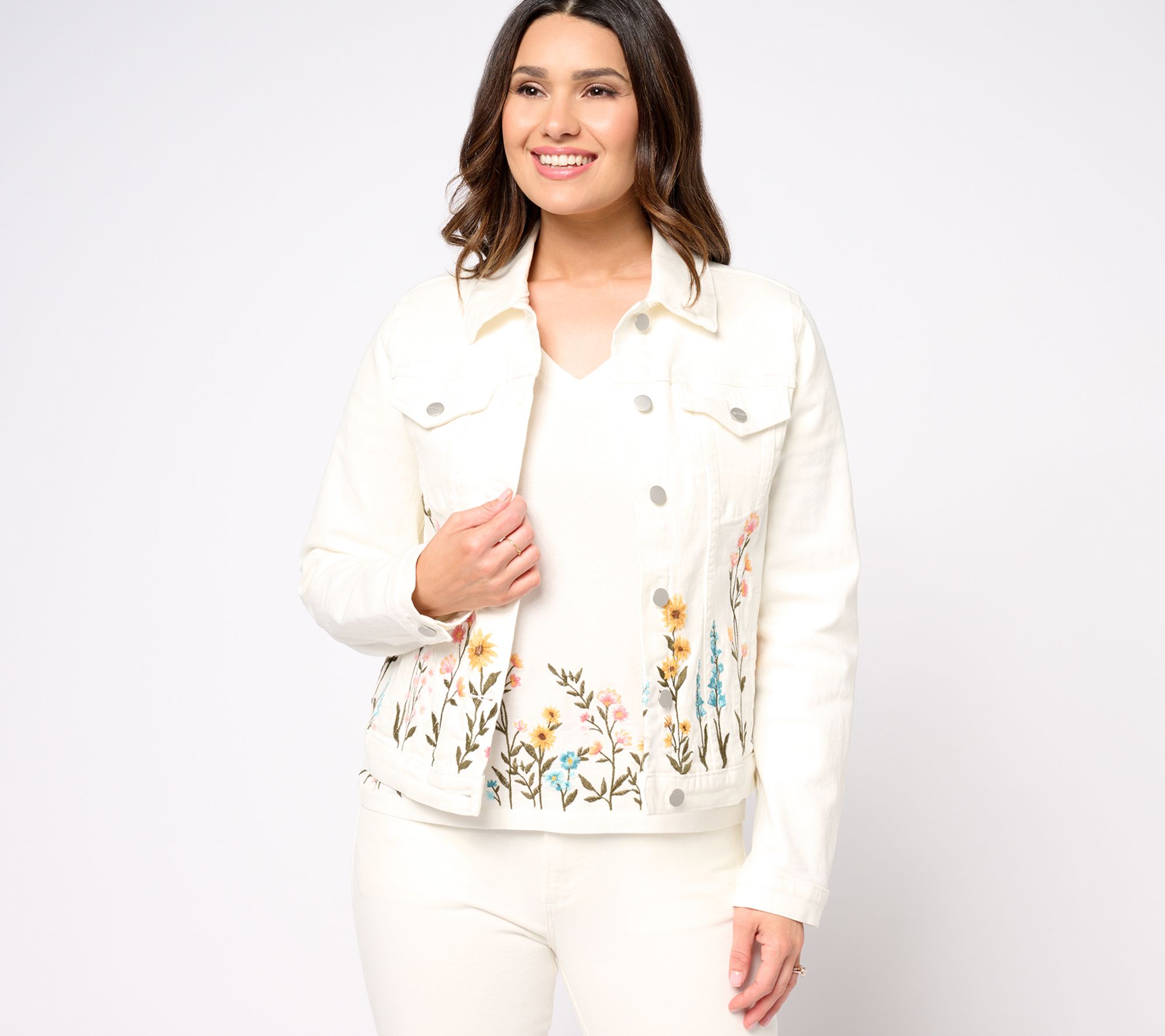 Driftwood Jeans Embroidered Classic Denim Jacket- Sunny Garden