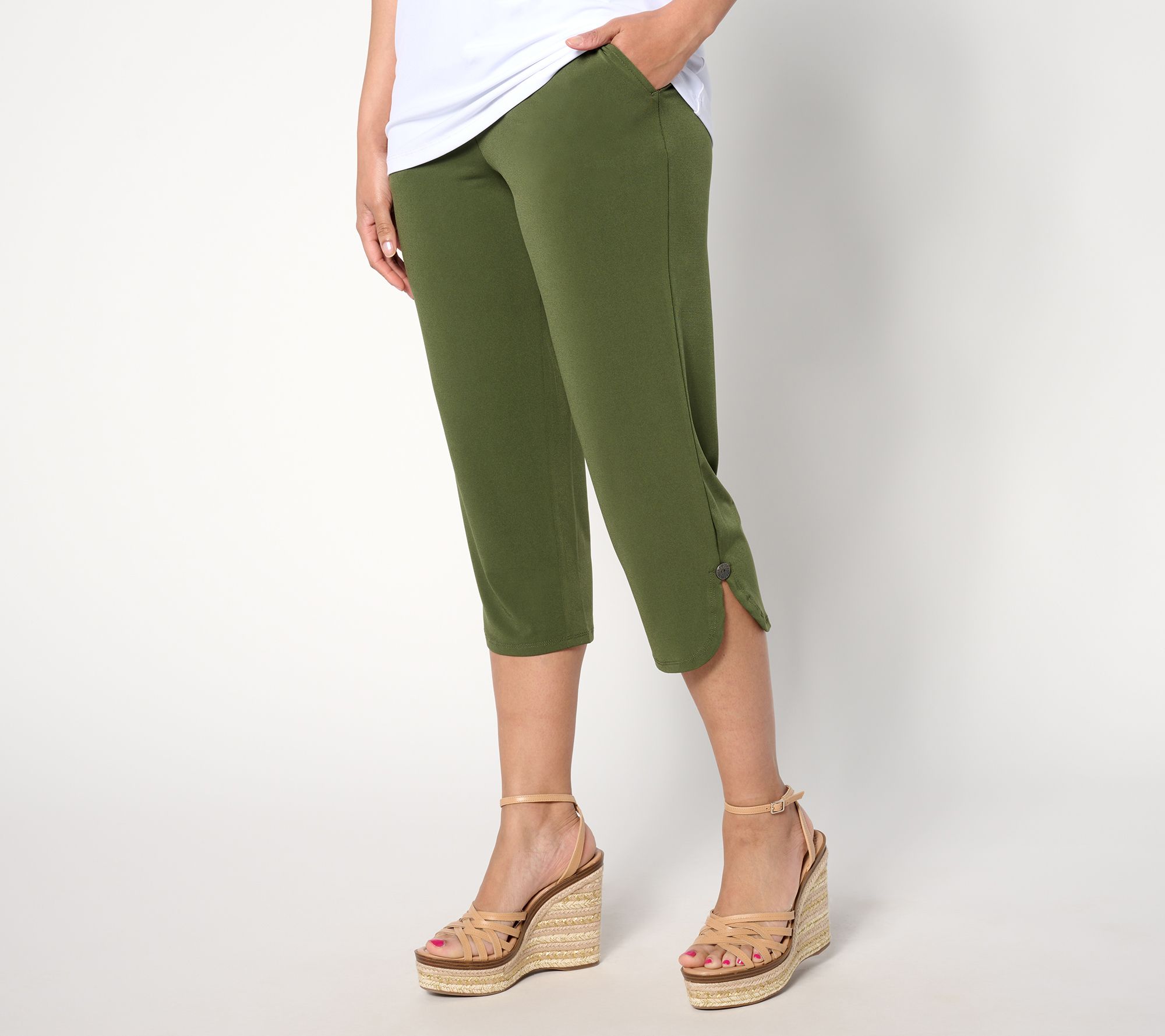 Susan Graver Reg Liquid Knit Slim Leg Capri Pants w/Tulip Hem Detail