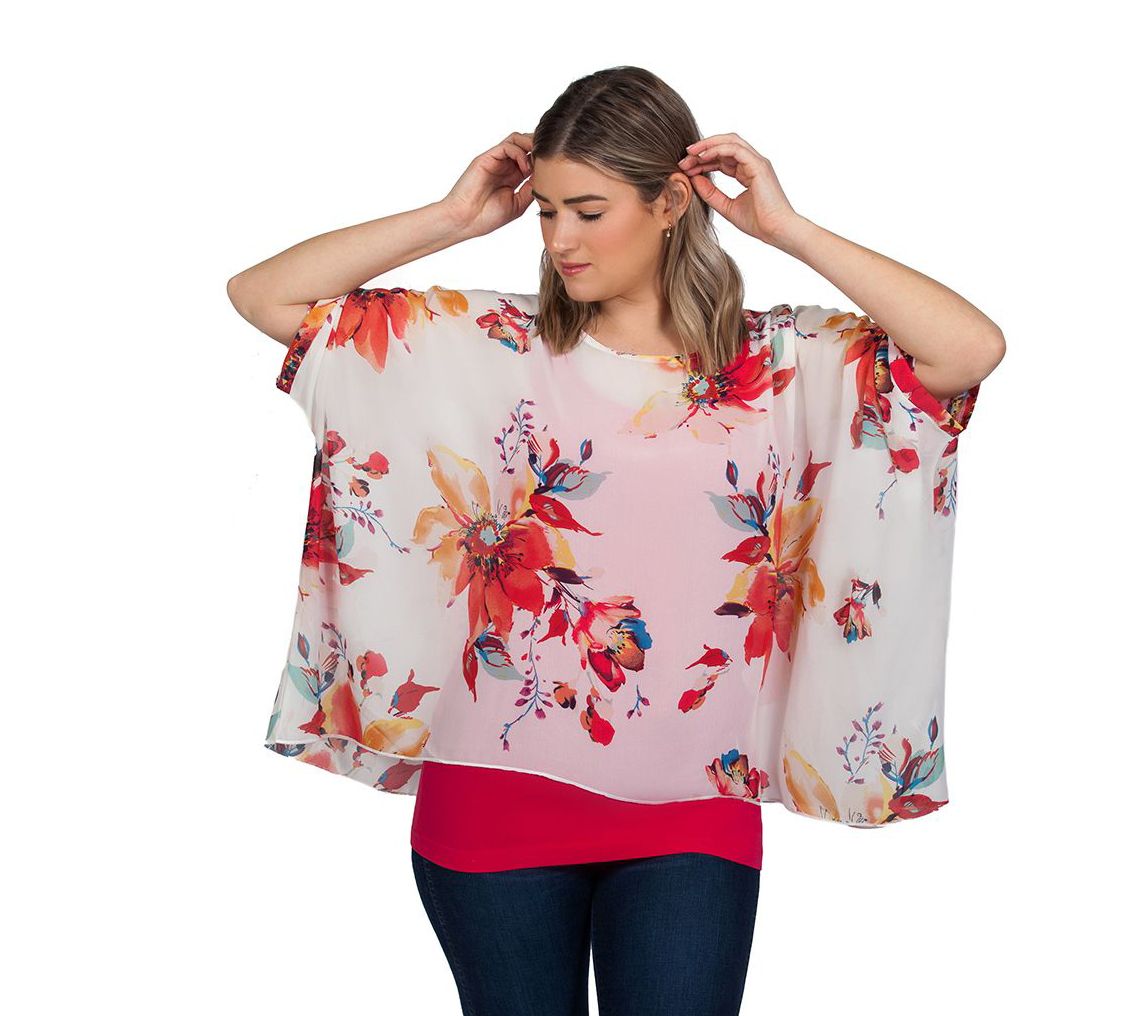 Skinnytees Missy 3/4-Length Sleeve Floral Top