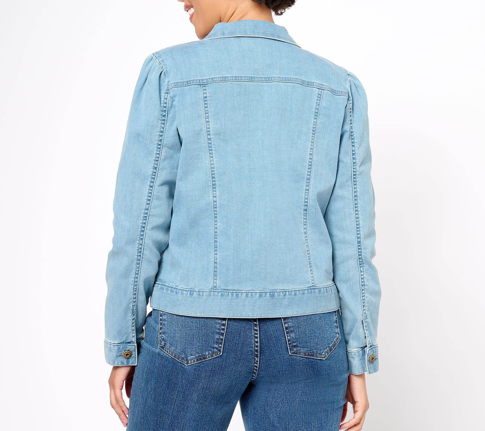 Belle by Kim Gravel Stretch Denim Puff Sleeve Jacket - QVC.com