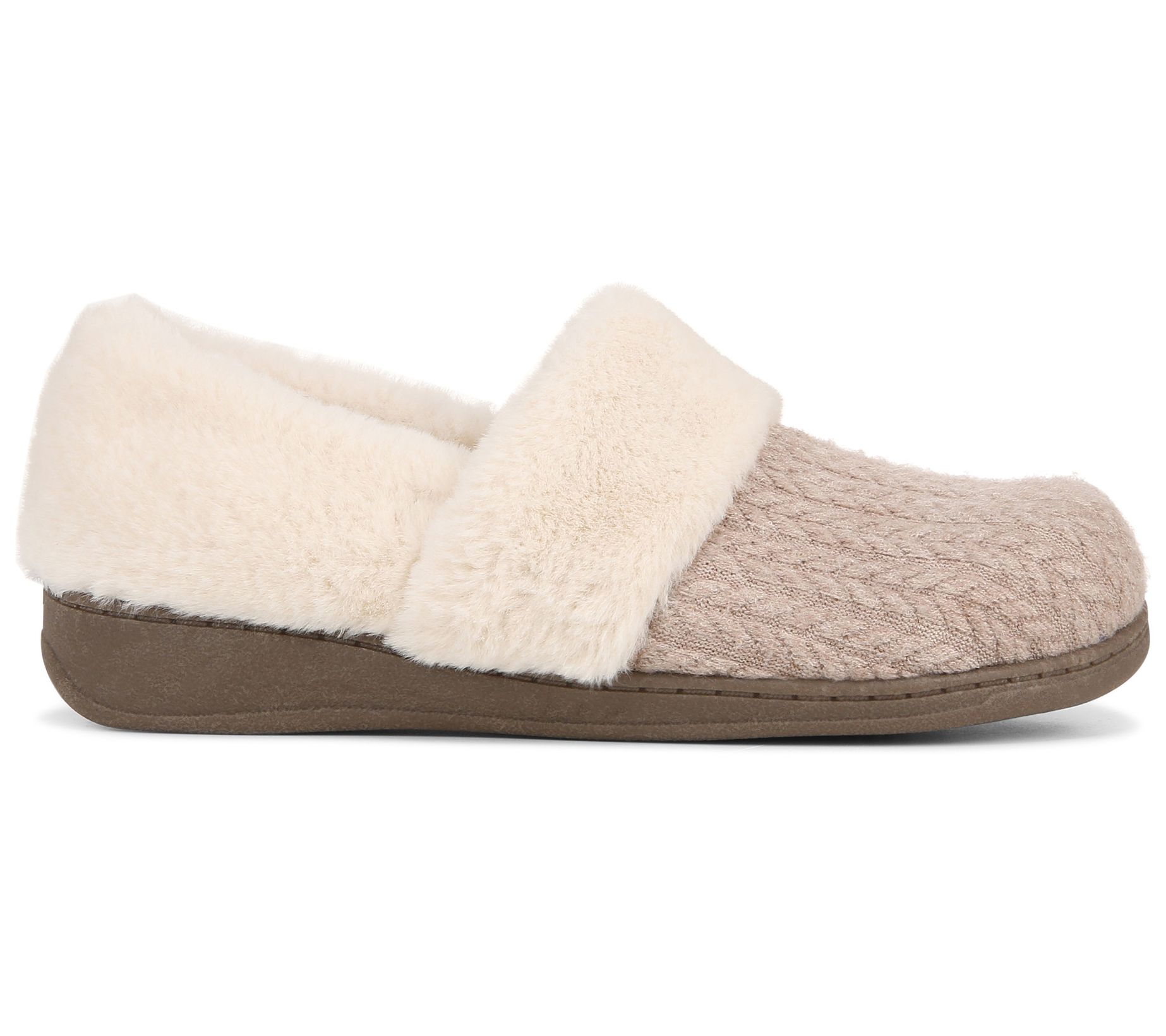 Vionic Cable Knit Faux Fur Slippers - Endear - QVC.com