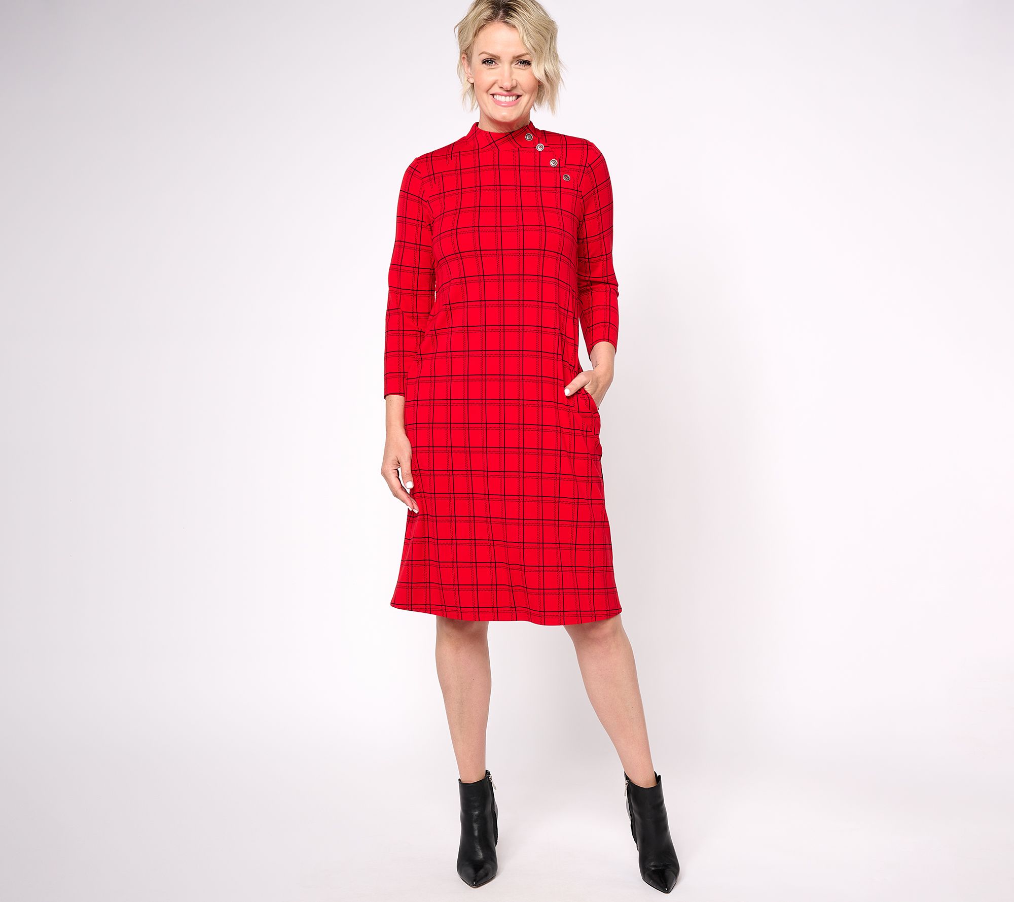 Susan Graver Petite Ribbed Sweater Knit Cowl Neck Midi Dress