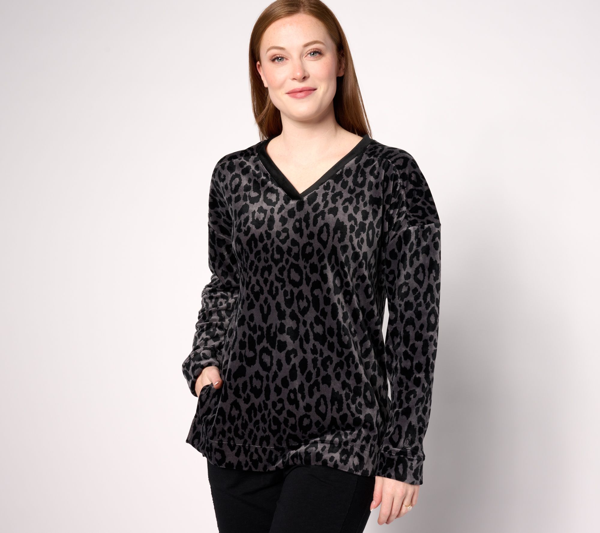 Cuddl Duds Double Plush Velour V-Neck Long Sleeve Top on QVC 