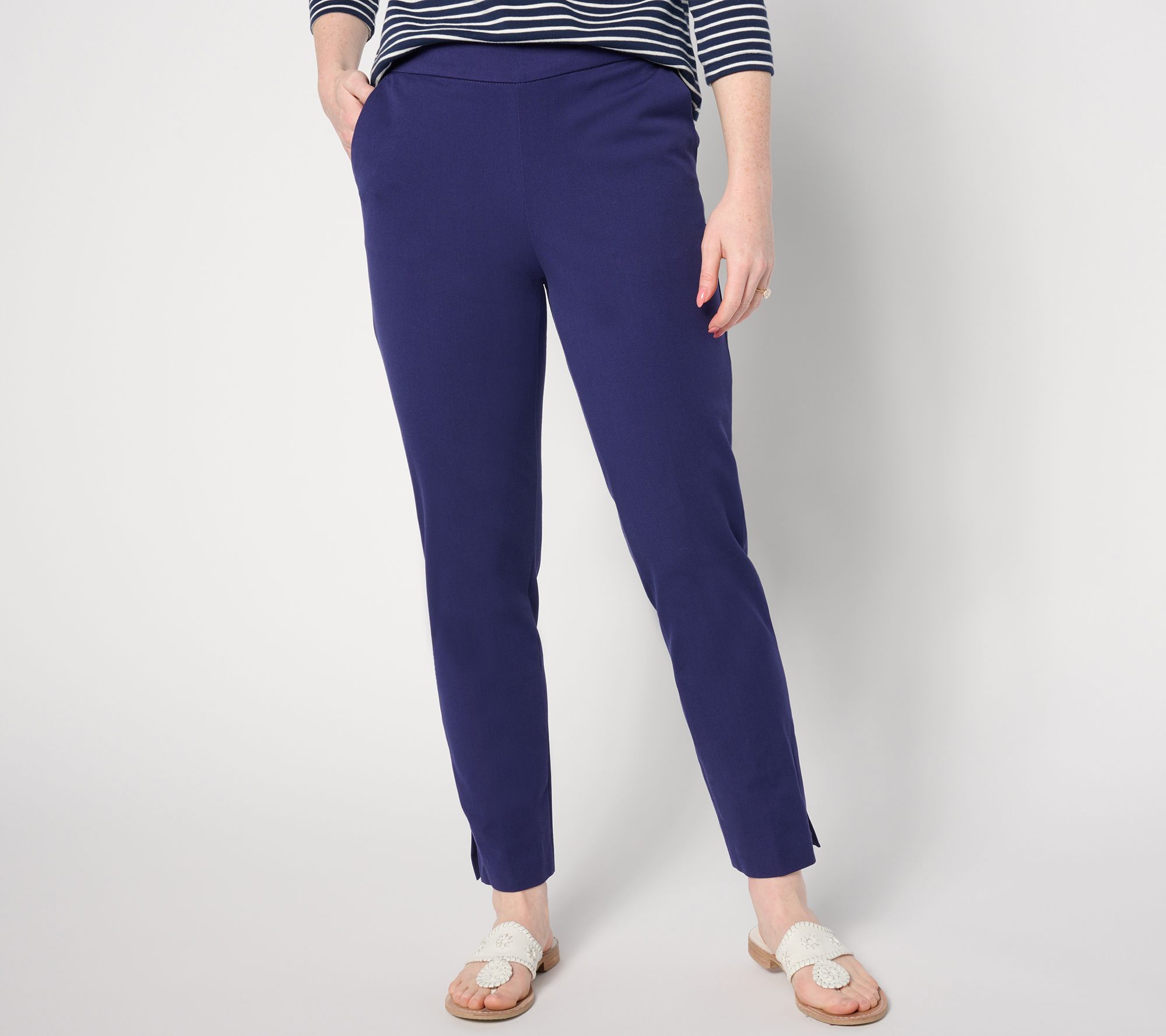 Women with Control Petite Cotton Jersey Pants with Zipper Detail