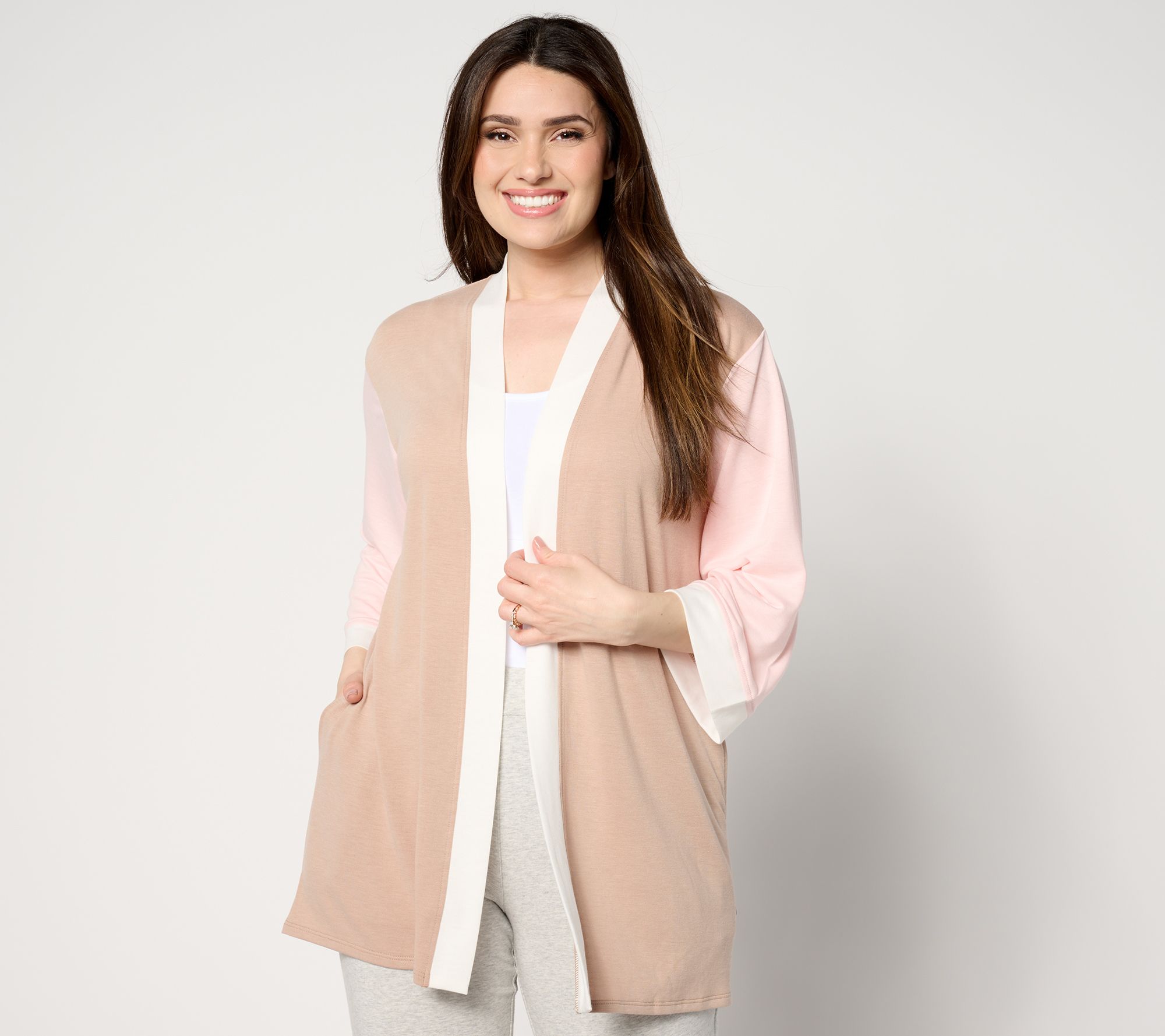 Cuddl Duds Airy Terry 3/4-Sleeve Open-Front Cardigan