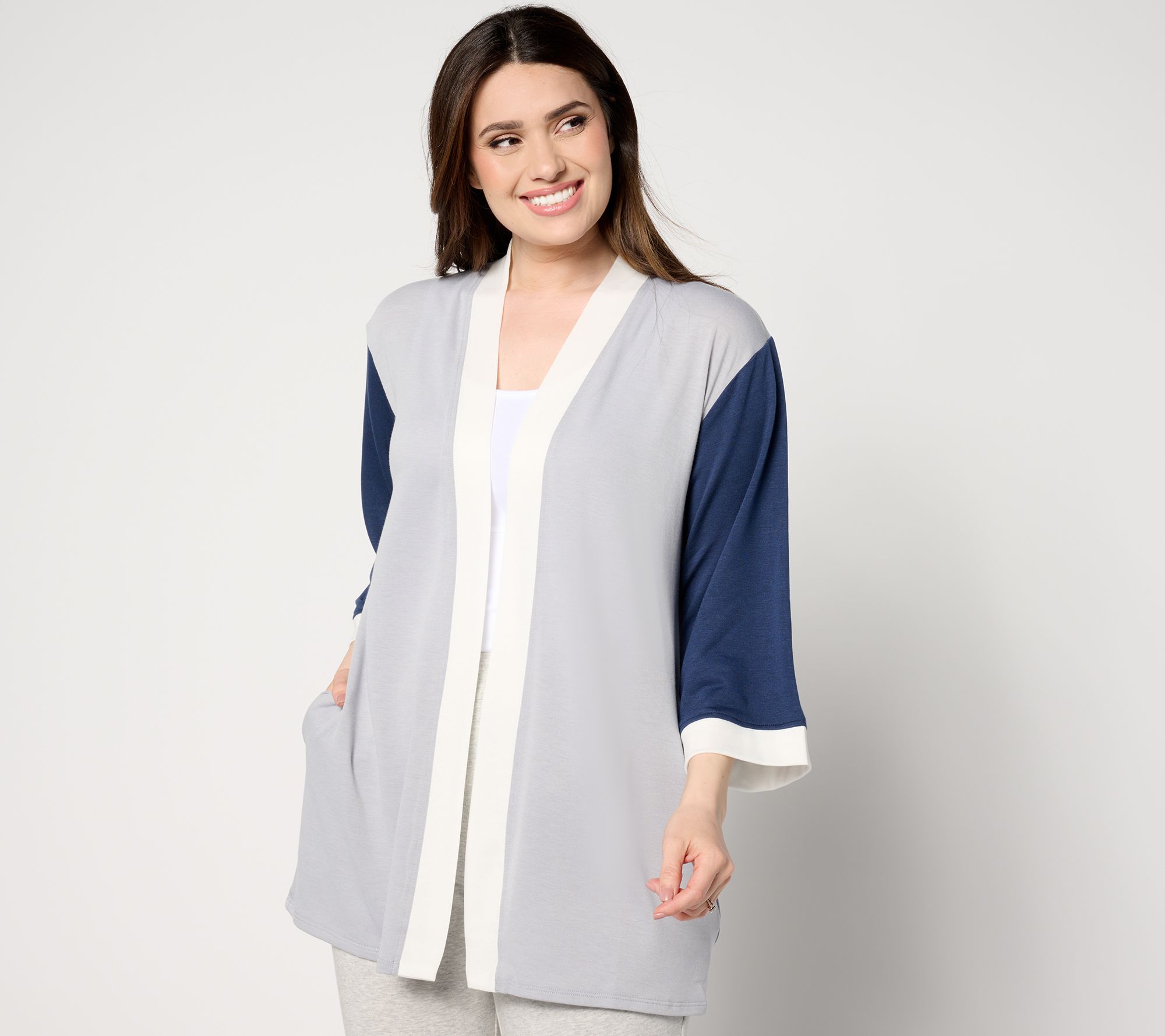 Cuddl Duds Airy Terry 3/4-Sleeve Open-Front Cardigan