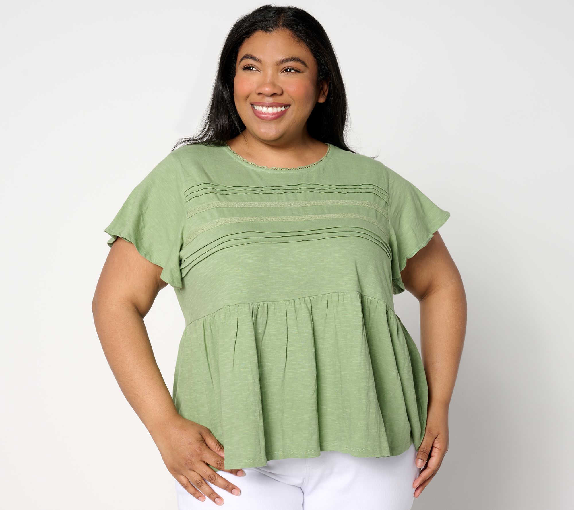 Denim & Co. Canyon Retreat Short Sleeve Crew Neck w/ Lace Details