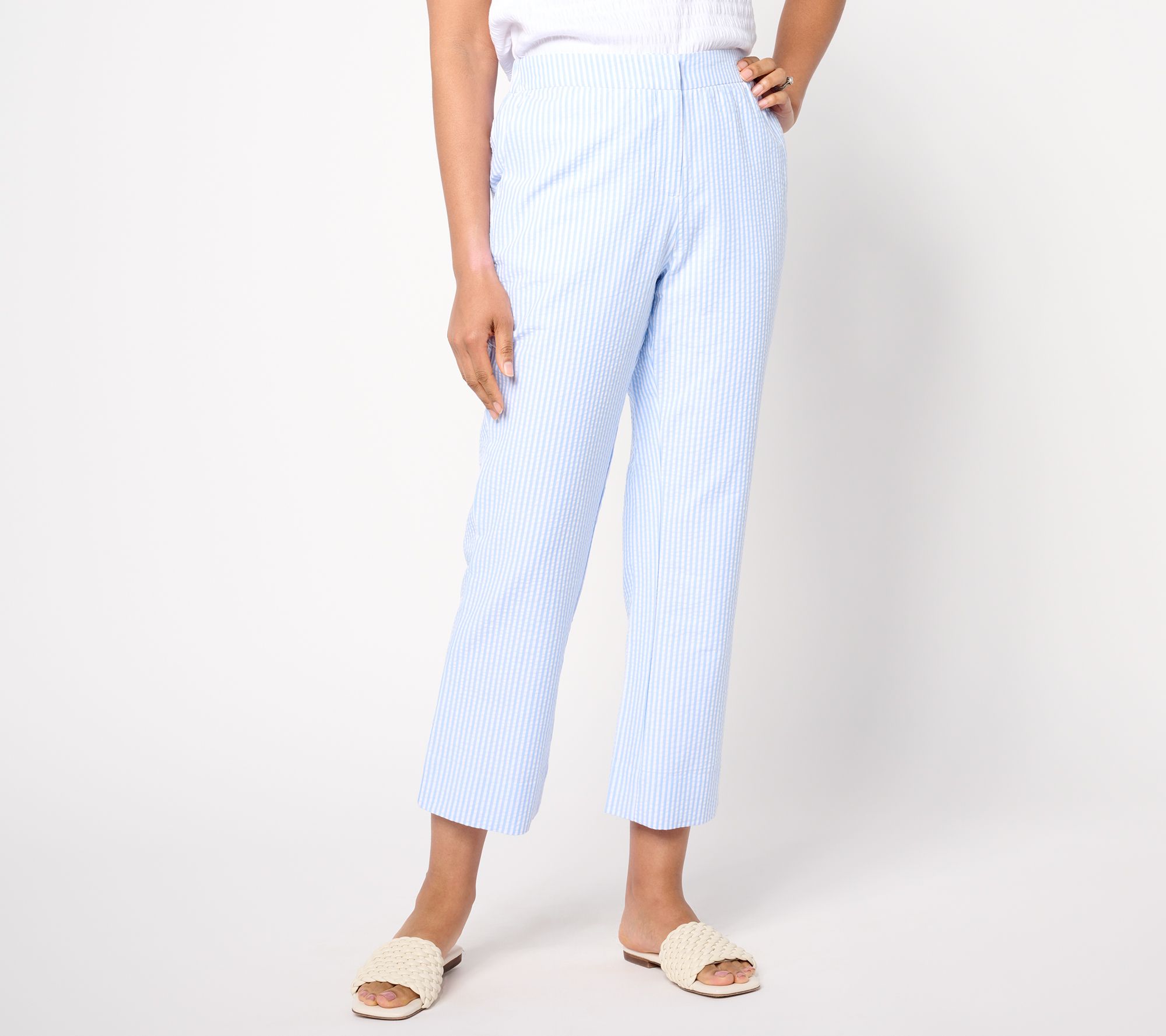 Joan Rivers Petite Woven Seersucker Ankle Pants