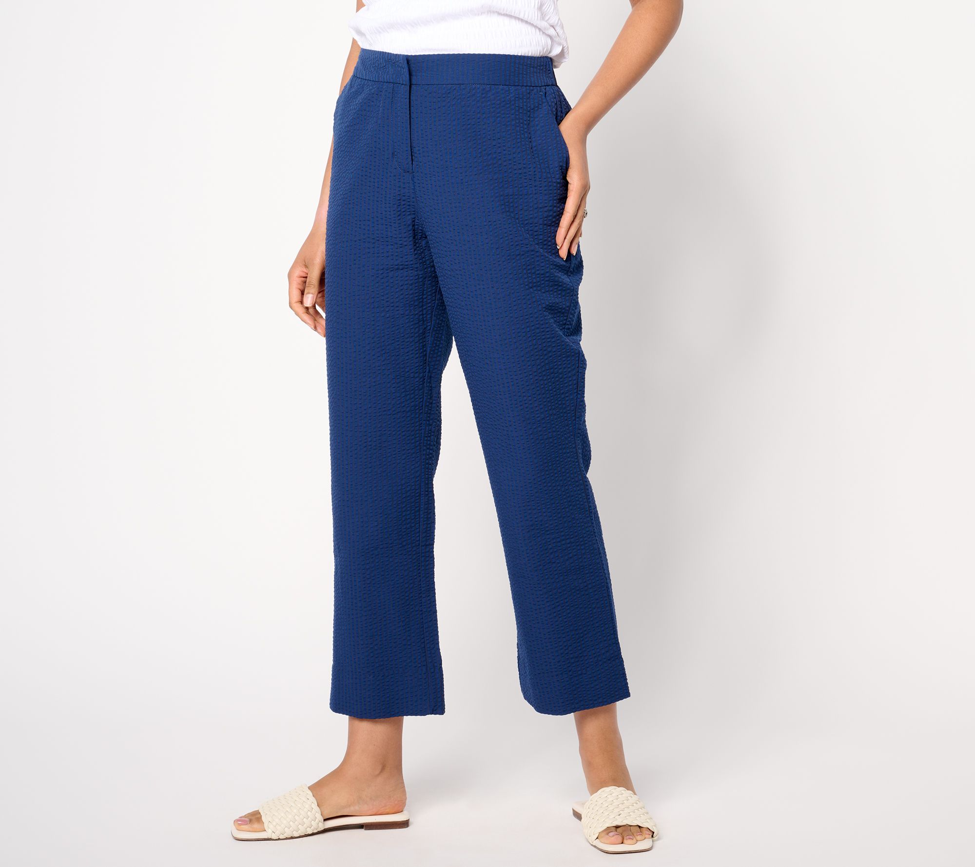 Joan Rivers Petite Woven Seersucker Ankle Pants