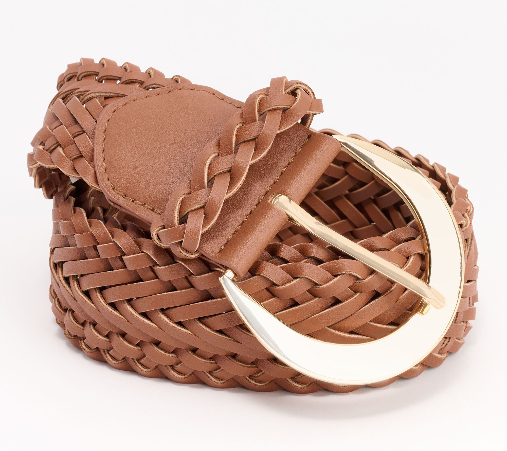 Susan Graver Faux Leather Braided Belt with Metal Buckle
