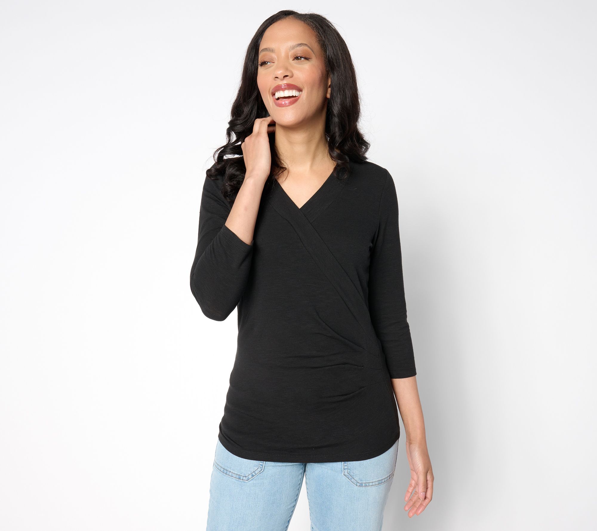 Belle by Kim Gravel Slub Knit Faux Wrap Top