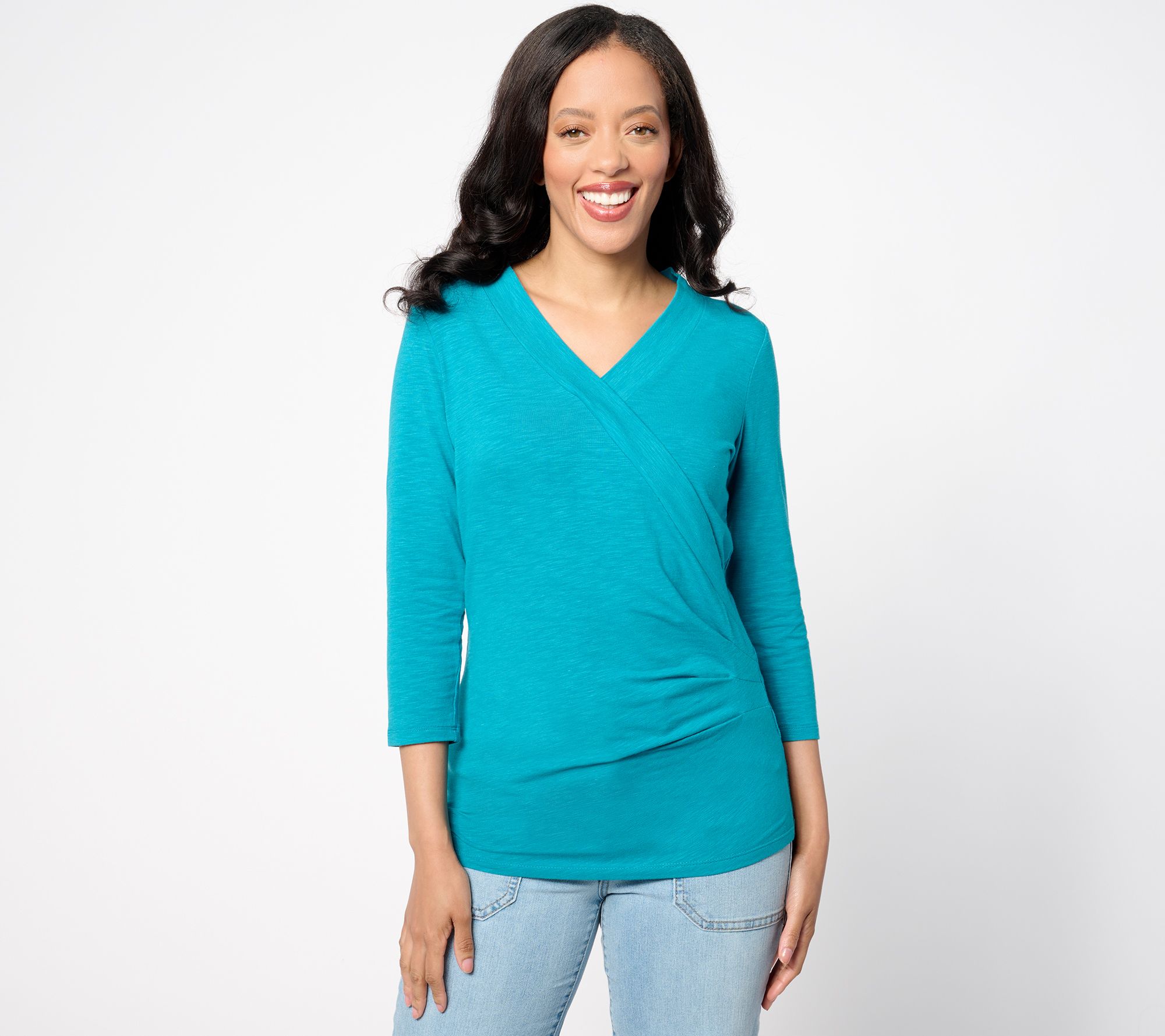 Belle by Kim Gravel Slub Knit Faux Wrap Top