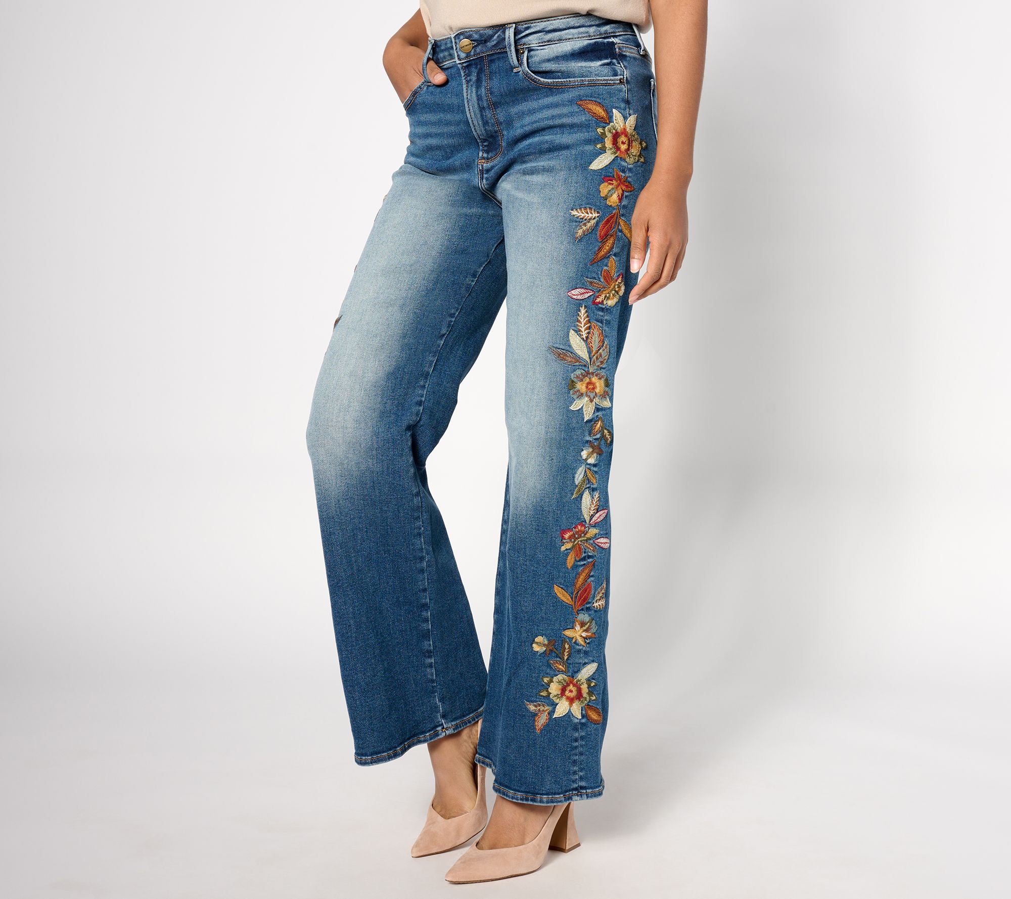 "As Is" Driftwood Charlee Leg Embroidered Jean- Featherly
