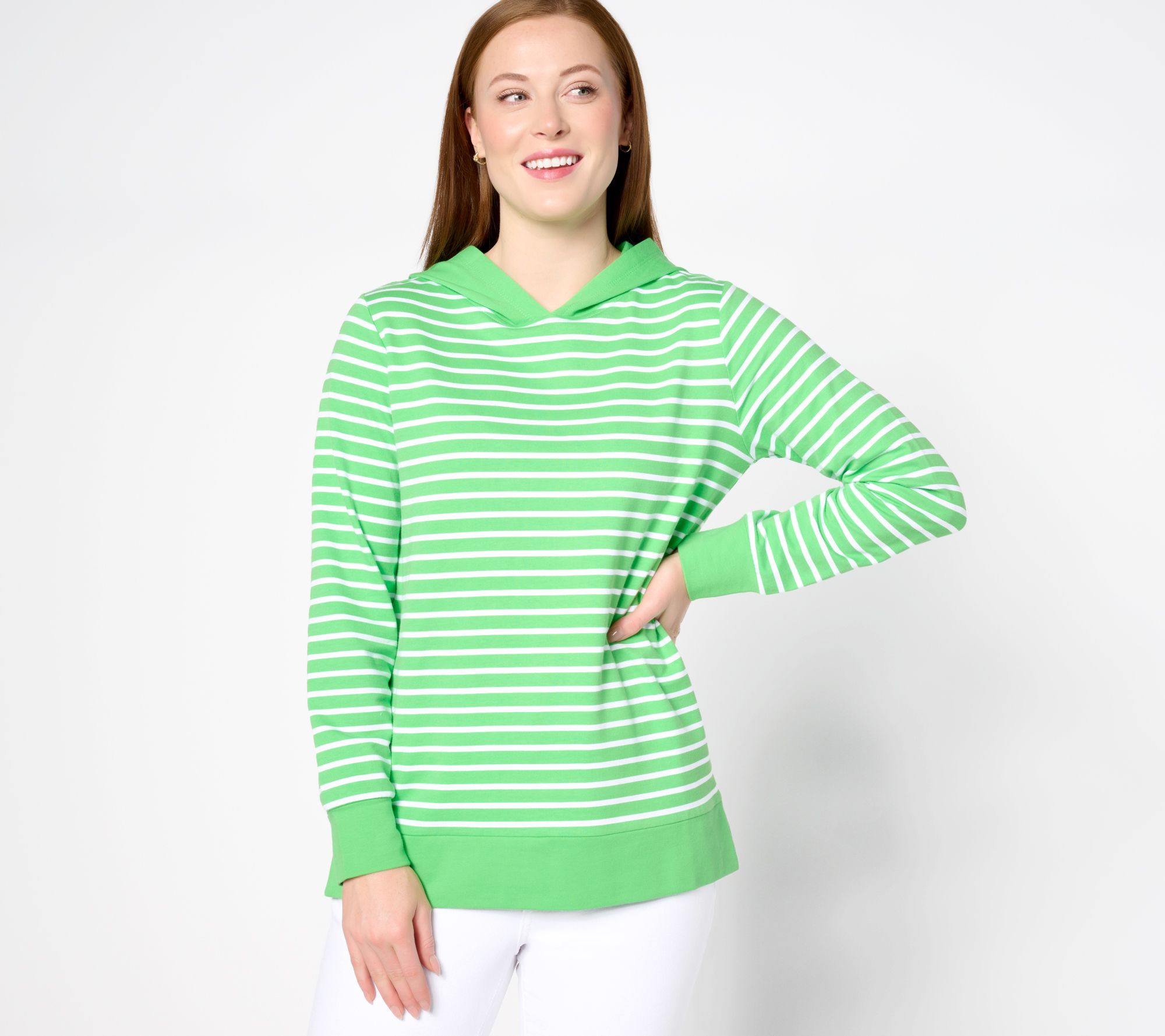 "As Is" Belle by Kim Gravel French Terry Striped Hoodie Contrast Trim