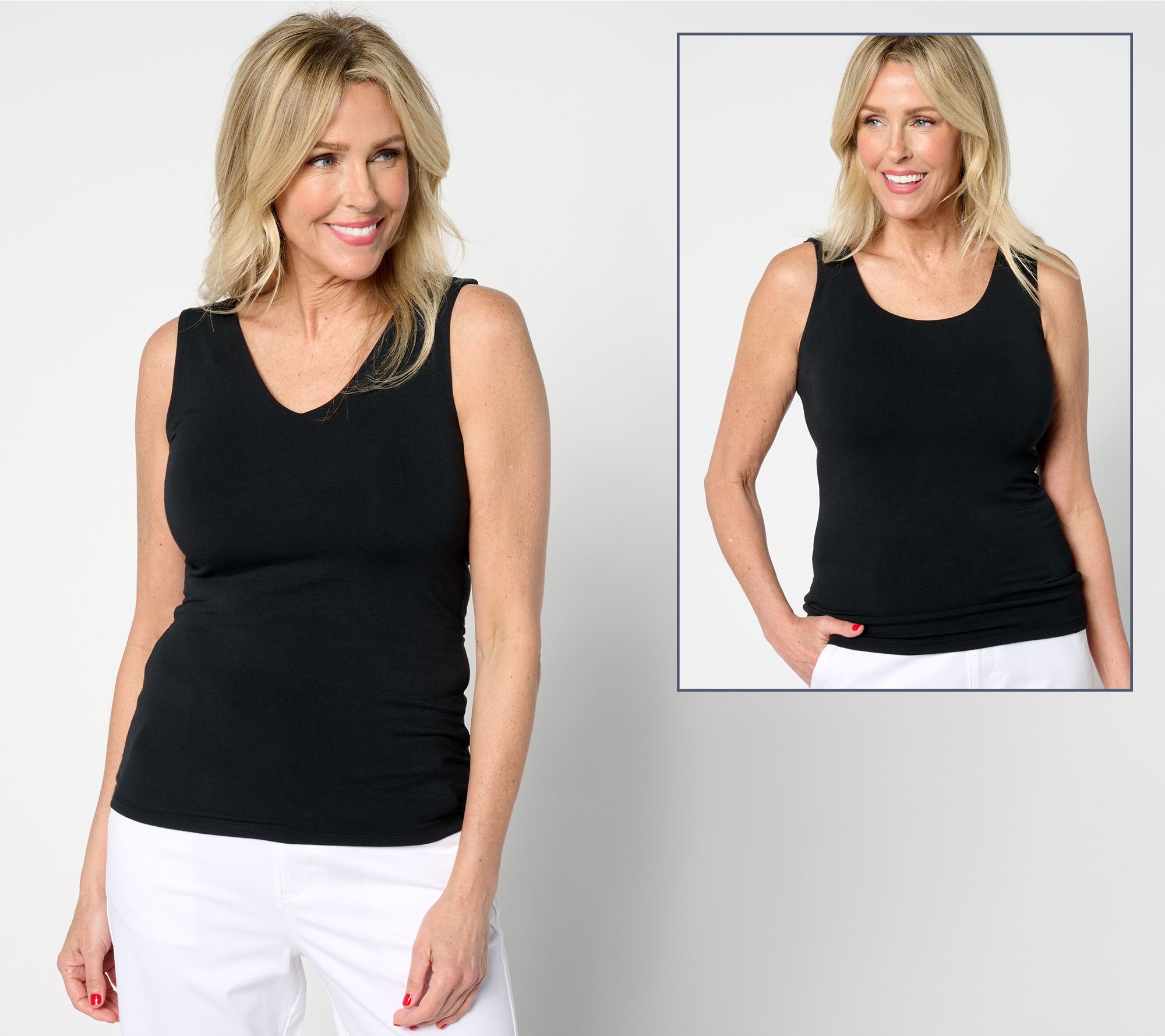 "As Is" Joan Rivers Wardrobe Builder Butter Tank Top with Dual Neckline