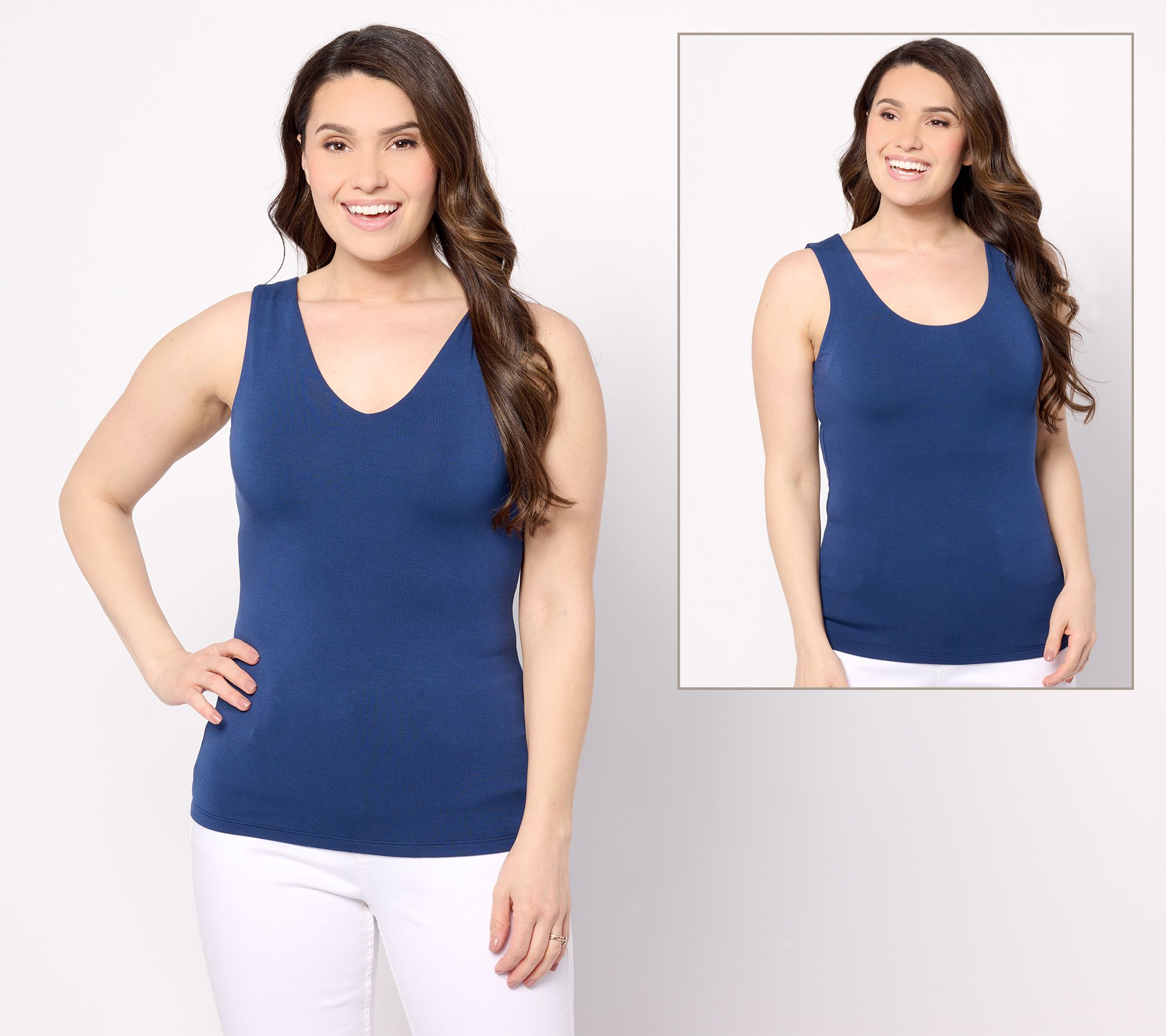 "As Is" Joan Rivers Wardrobe Builder Butter Tank Top with Dual Neckline