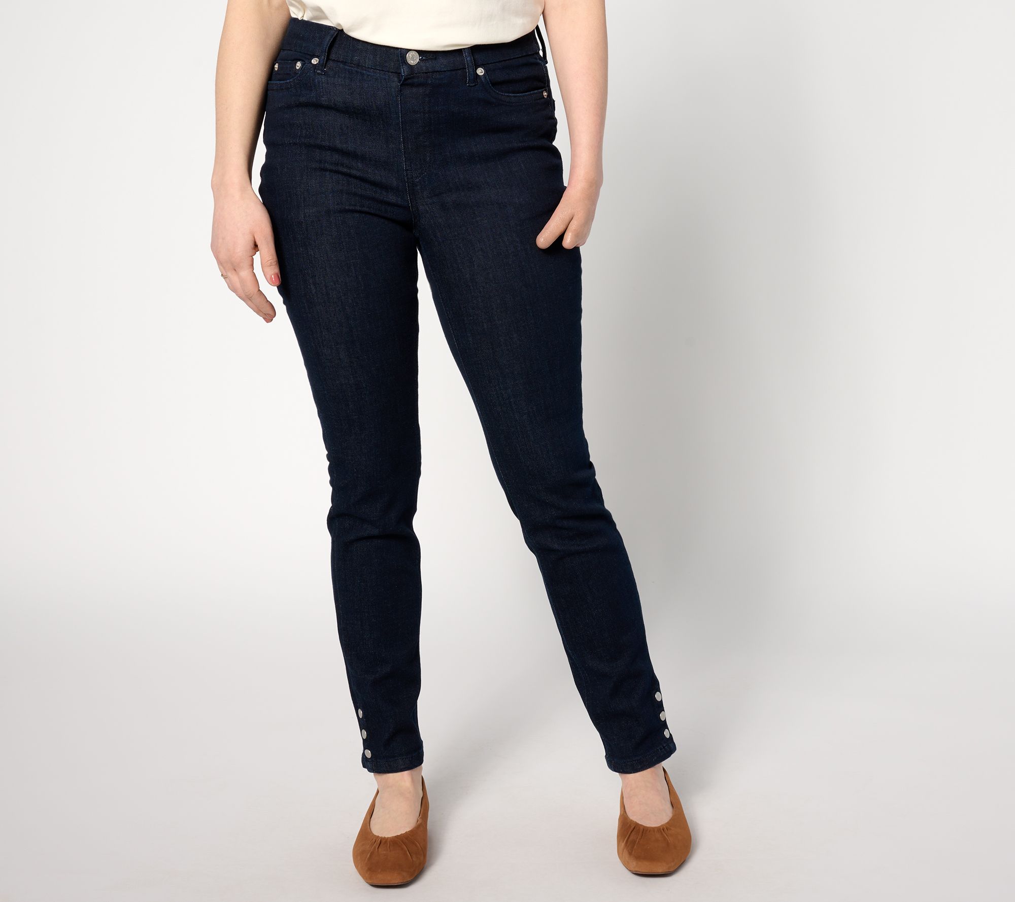 "As Is" Denim & Co. Easy Stretch Tall Slim Leg Jean - Button Detail