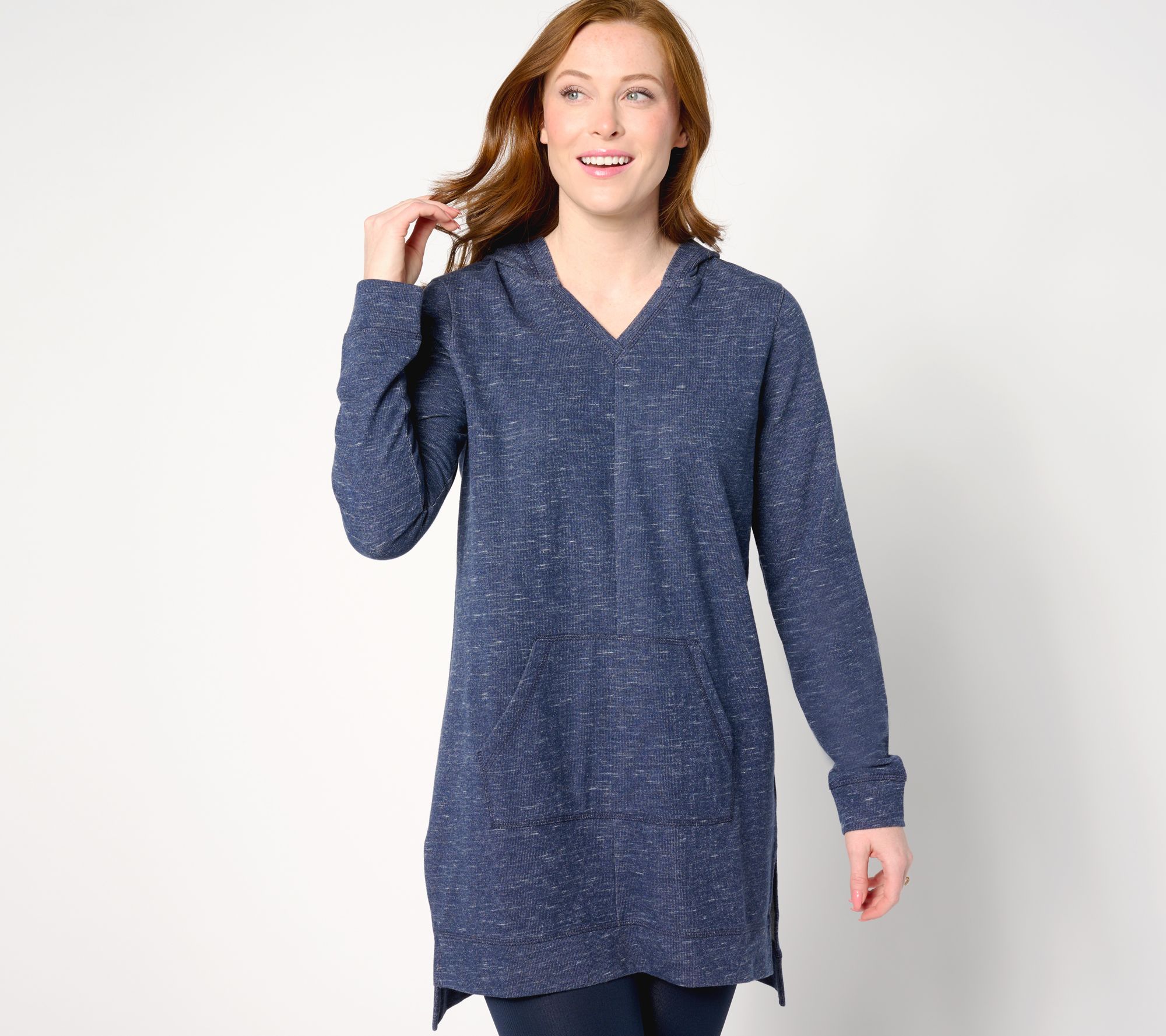 "As Is" Denim & Co. Active Regular French Terry Hooded Tunic Pullover