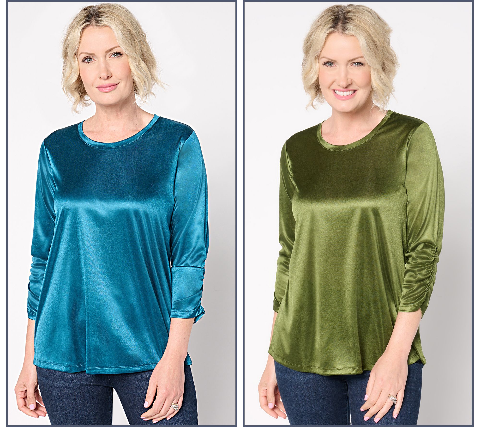 LOGO by Lori Goldstein 2-Pack 3/4 Ruched Sleeve Tops