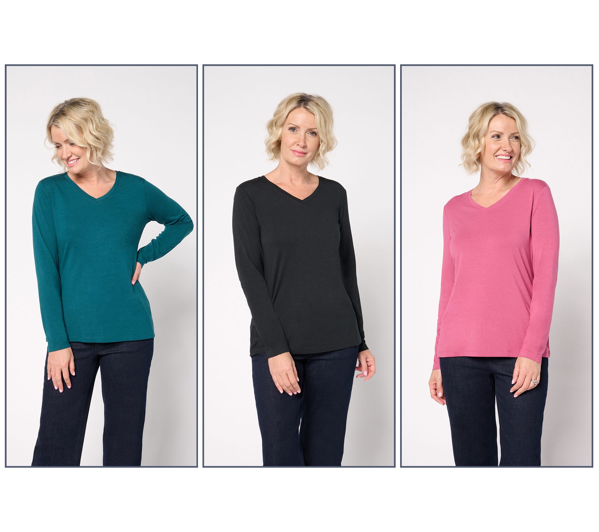 Denim & Co. Essentials So Soft Jersey 3-Pack V-Neck Tops
