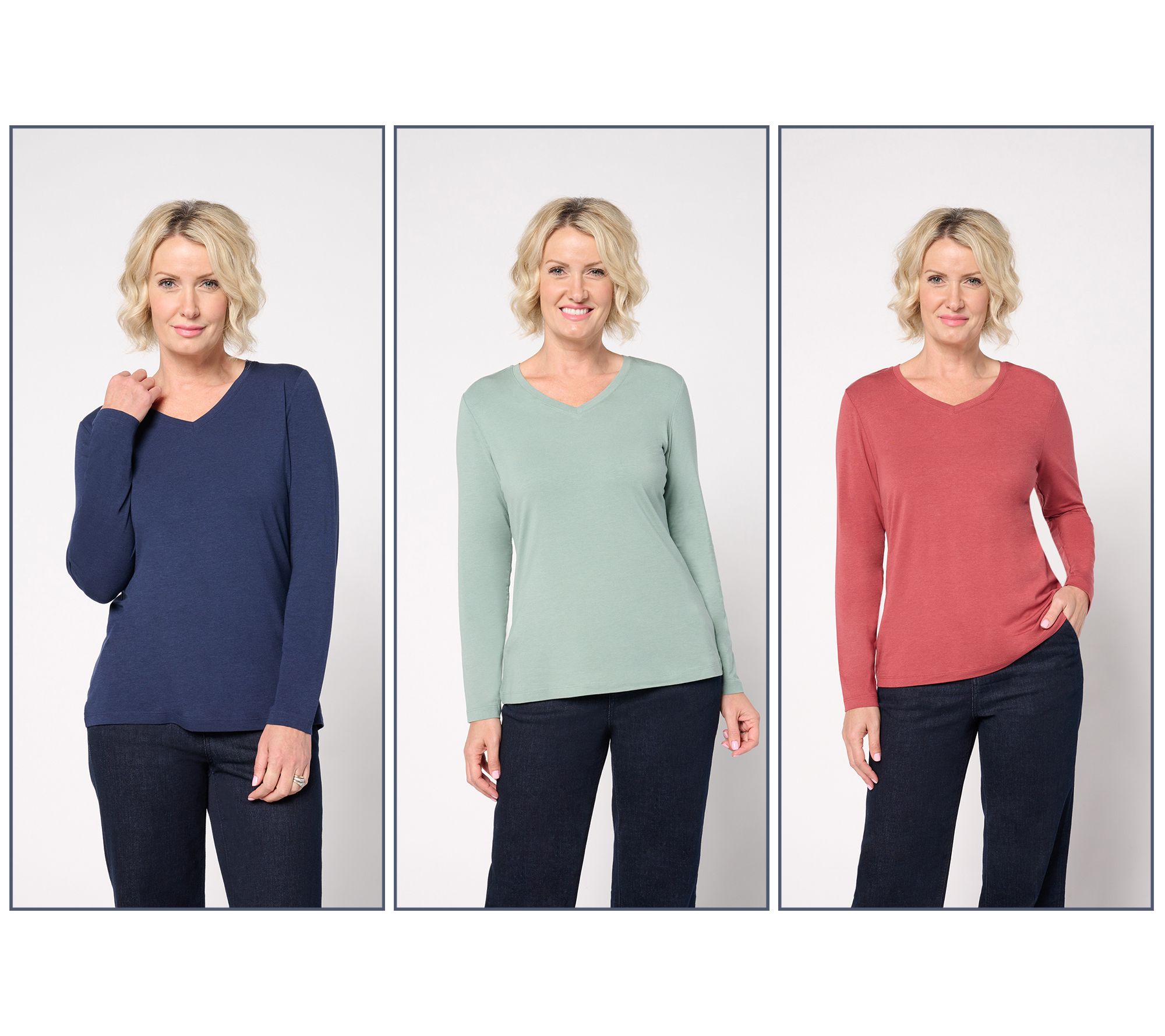 Denim & Co. Essentials So Soft Jersey 3-Pack V-Neck Tops