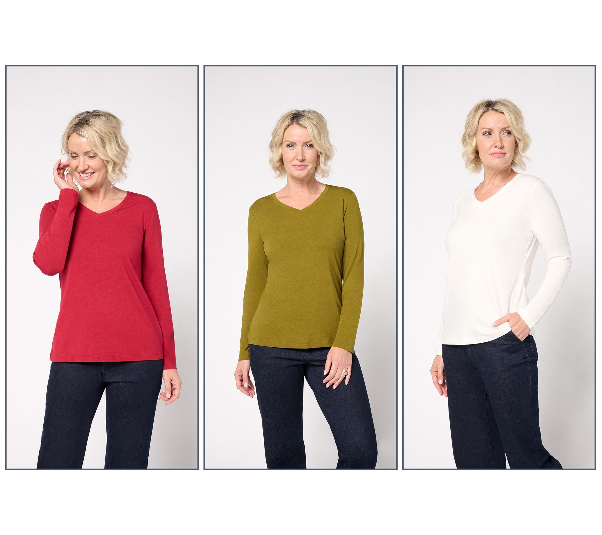 Denim & Co. Essentials So Soft Jersey 3-Pack V-Neck Tops