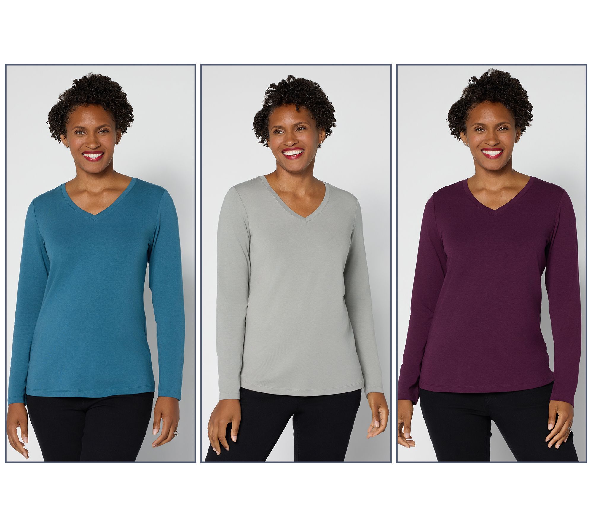 Denim & Co. Essentials So Soft Jersey 3-Pack V-Neck Tops
