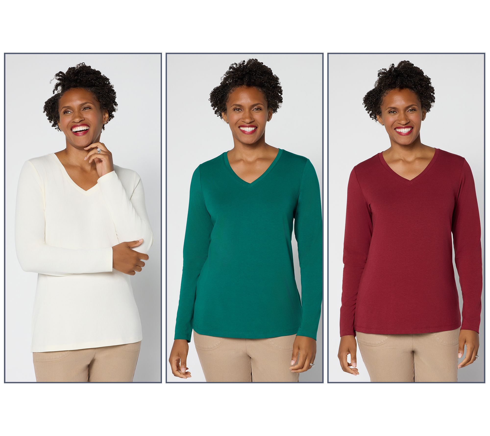 Denim & Co. Essentials So Soft Jersey 3-Pack V-Neck Tops