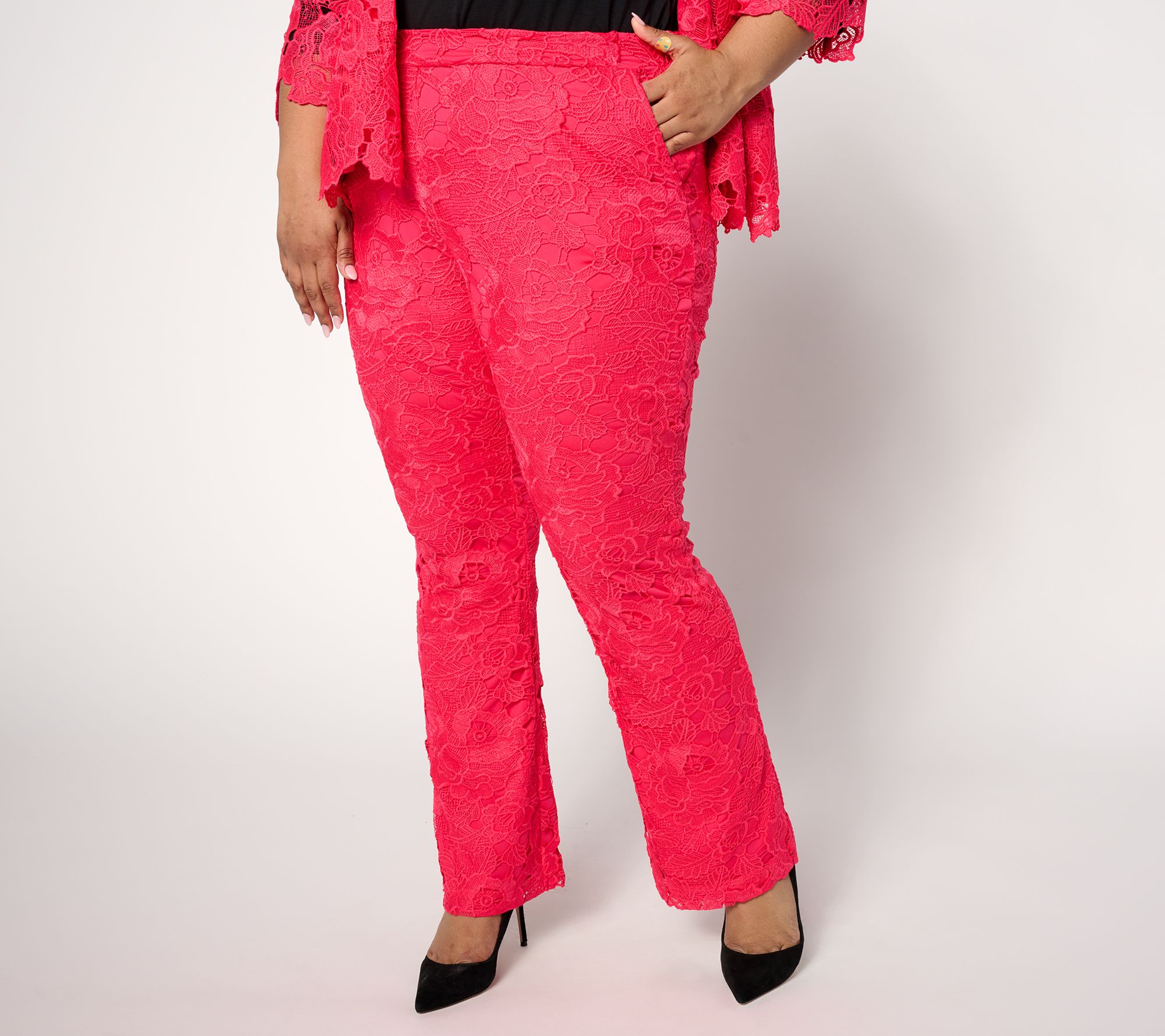 "As Is" Isaac Mizrahi Live! Petite Always Isaac Lace Baby Bootcut Pants