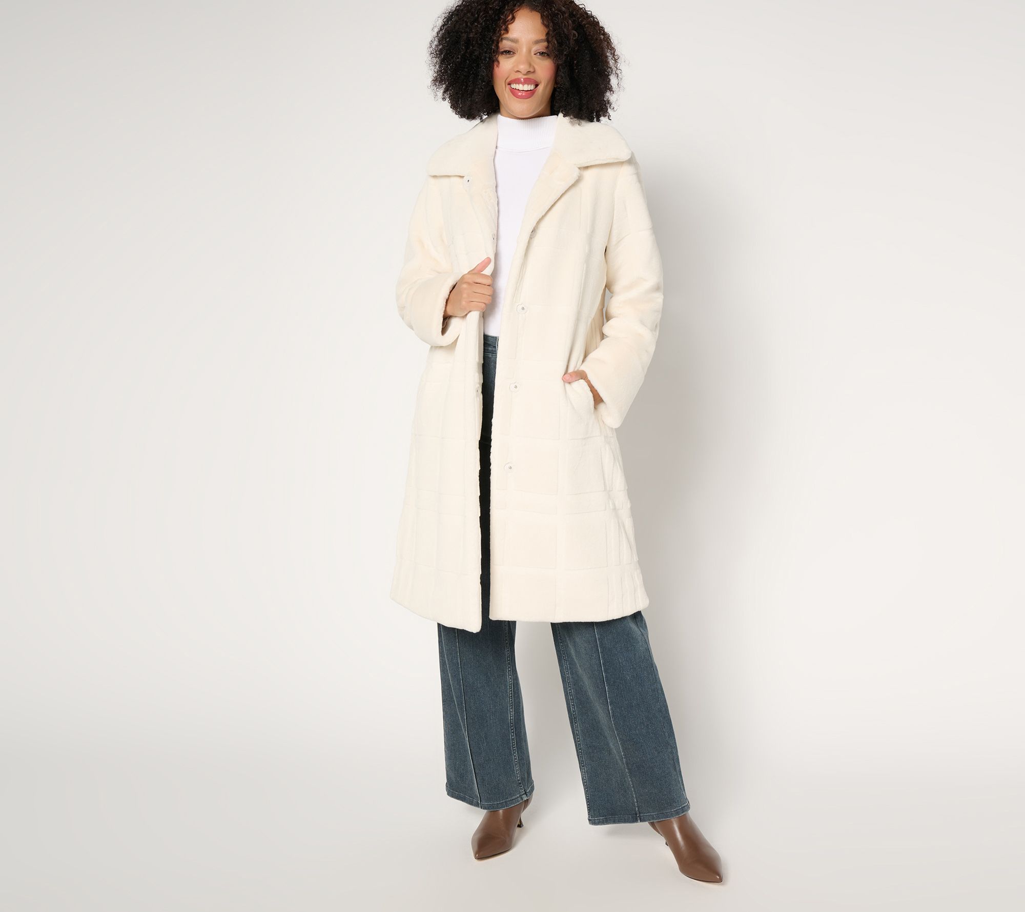 Dennis Basso Regular Sculpted Plaid Faux Fur Coat