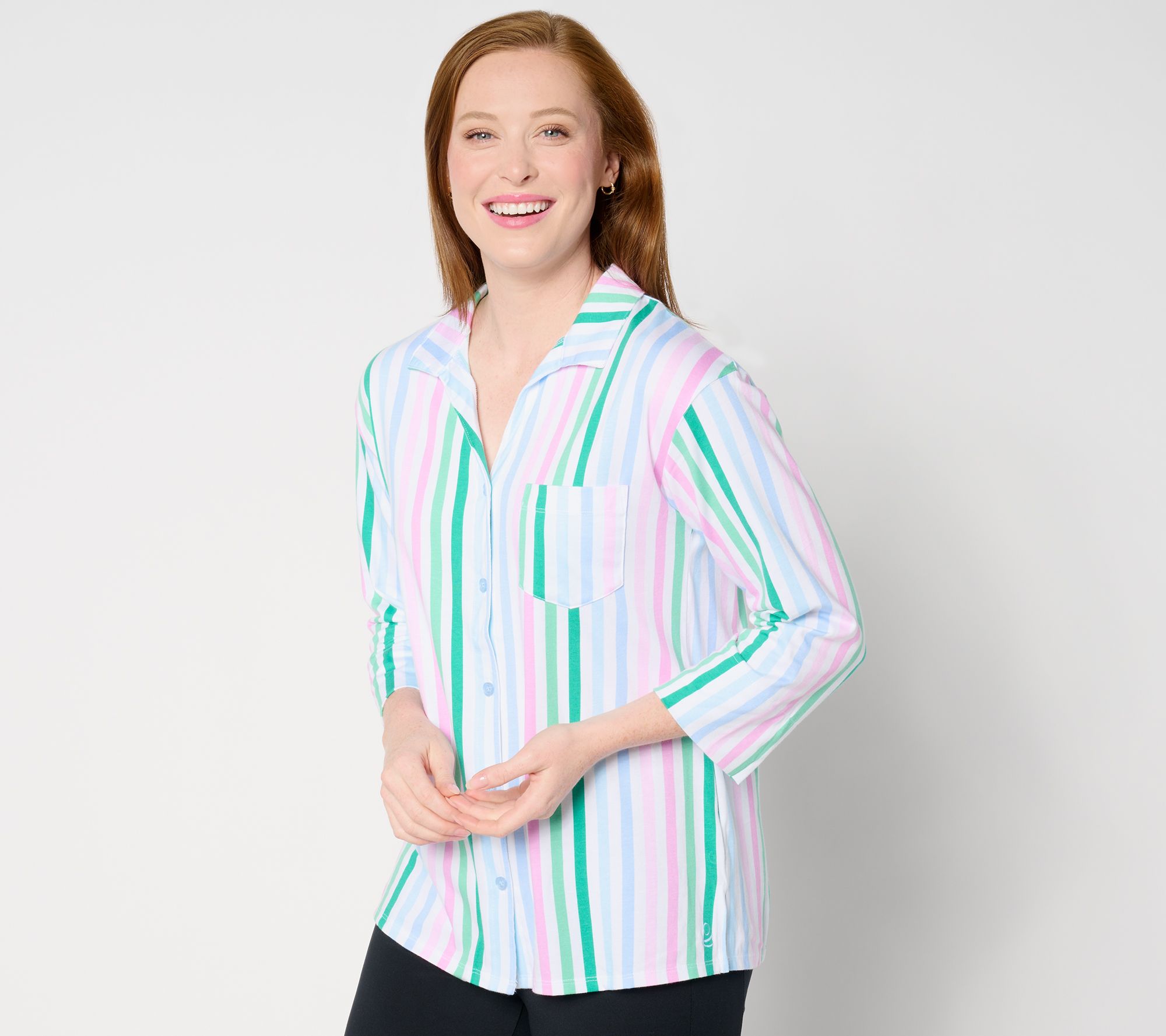 "As Is" Cuddl Duds Cotton Core Notch Collar Vacation Button Up