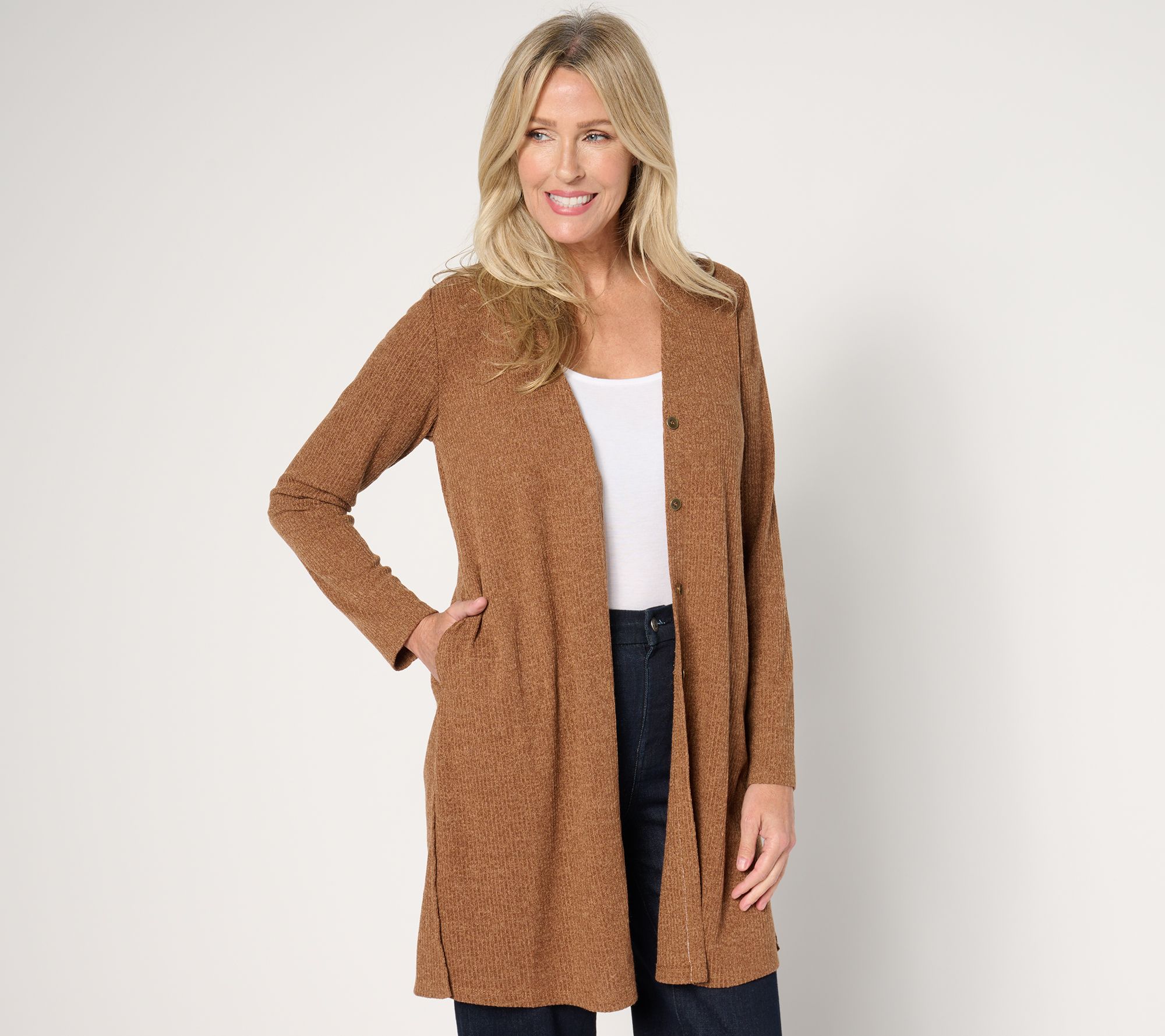 Susan Graver Petite Lifestyle Melange Rib Cardigan