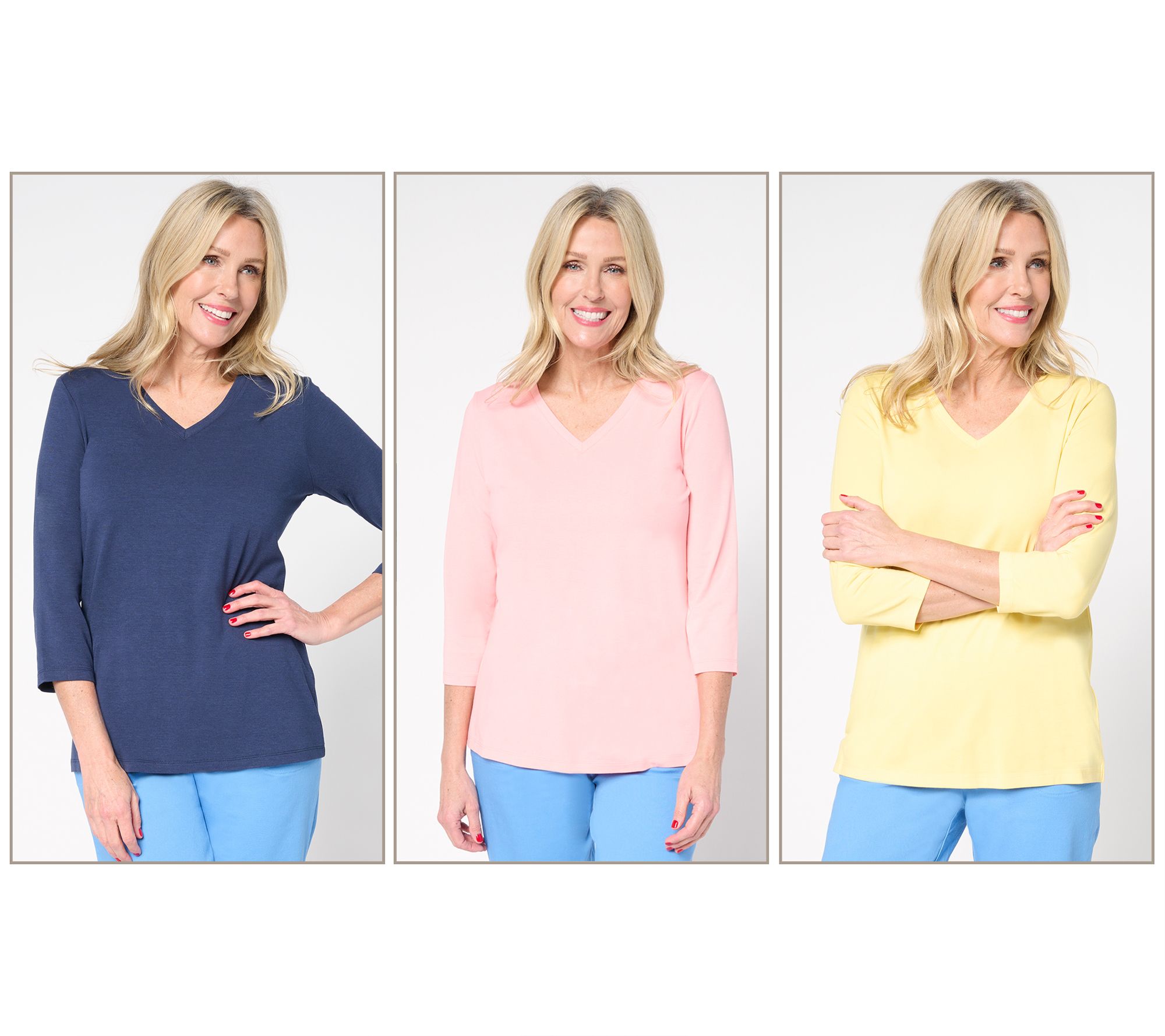 Denim & Co. Essentials So Soft Jersey 3-Pack V-Neck Tops