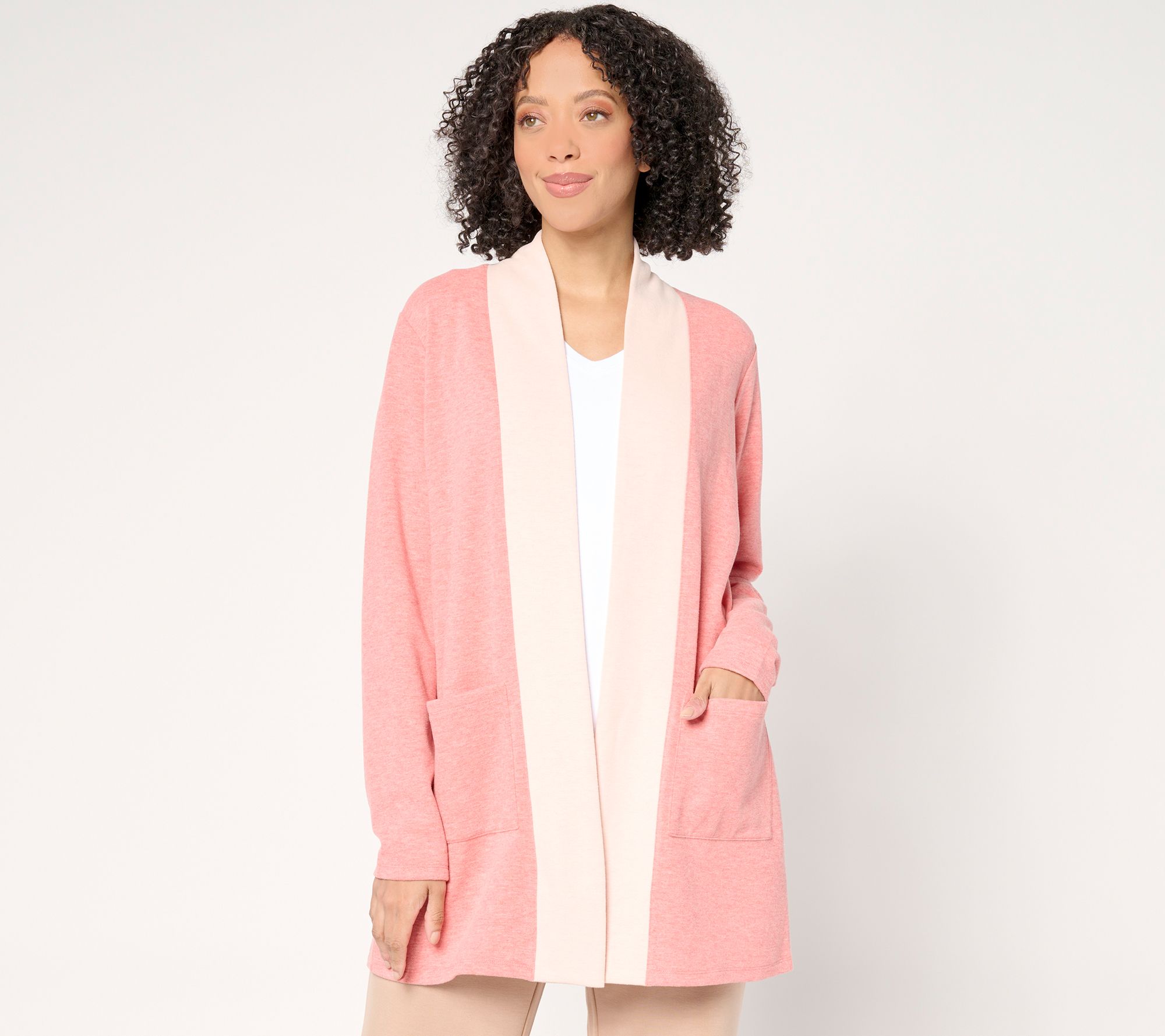 Joan Rivers Regular Double Knit Open-Front 2-Tone Cardigan