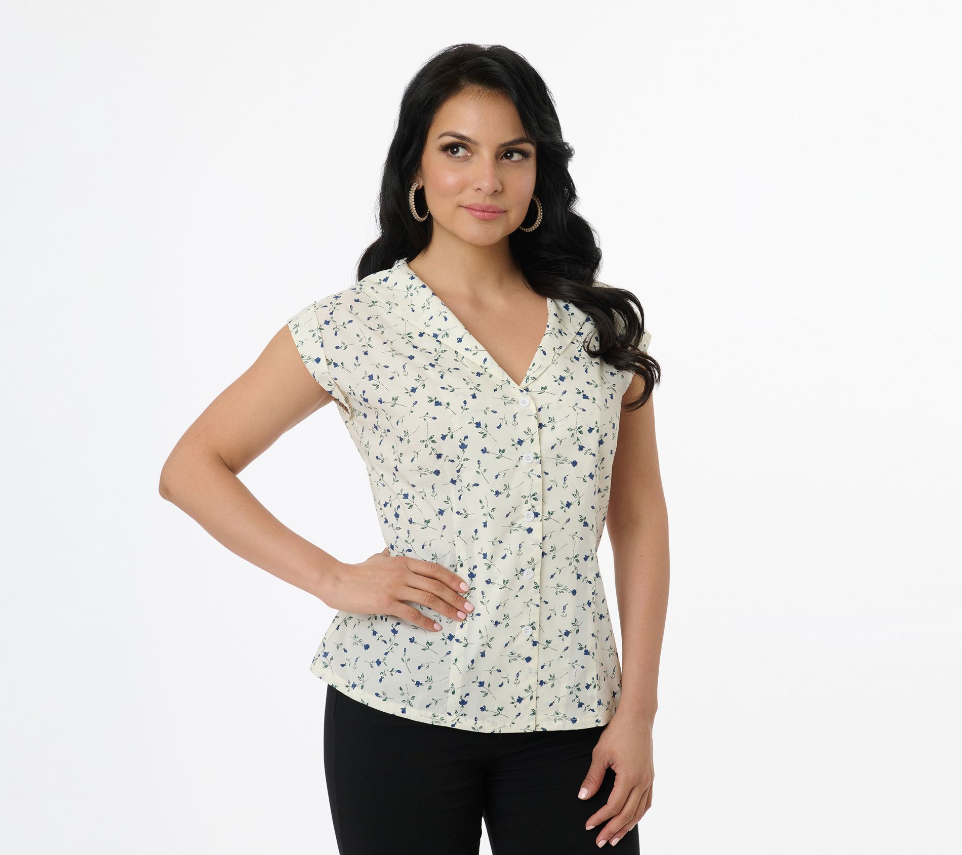 Unique Vintage 1960s Twill Button Front Sleevelss Blouse