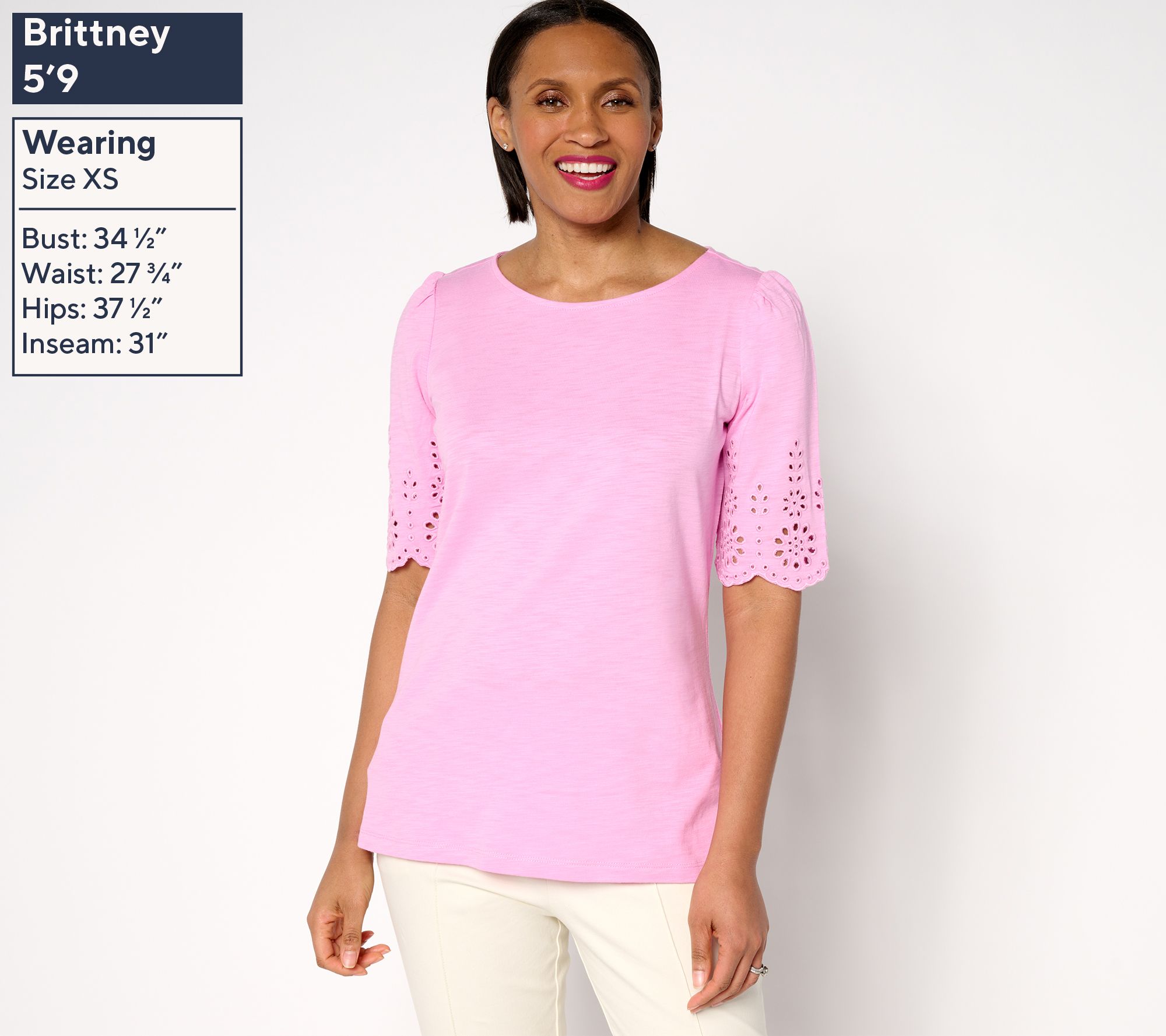 Belle by Kim Gravel Slub Knit Scallop Sleeve Boatneck Top