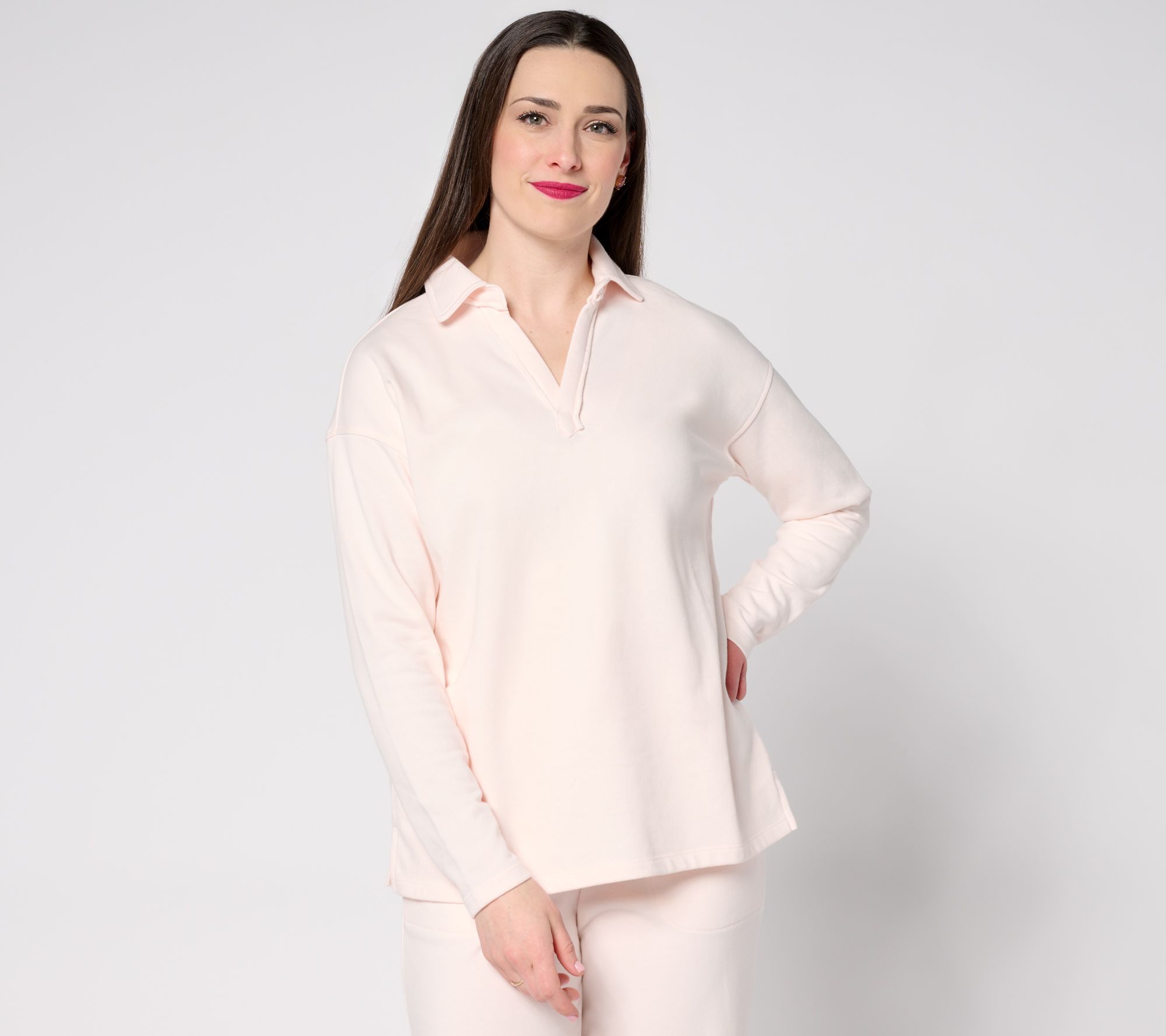 Belle Beach by Kim Gravel Seaside Sweats Rolled Edge Polo Top
