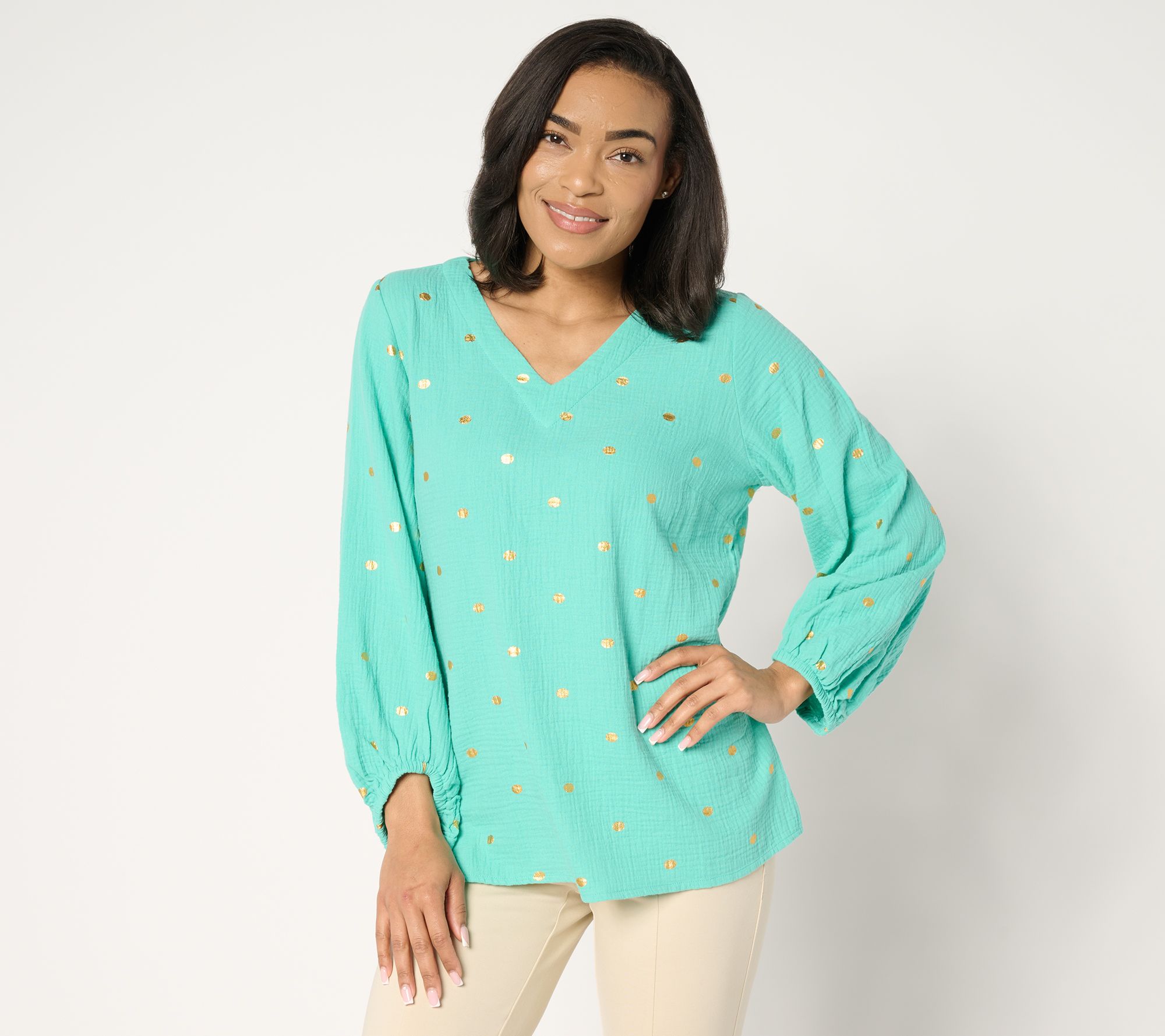 Belle Beach by Kim Gravel Beach Club 100% Cotton Gauze Gold Dot Top