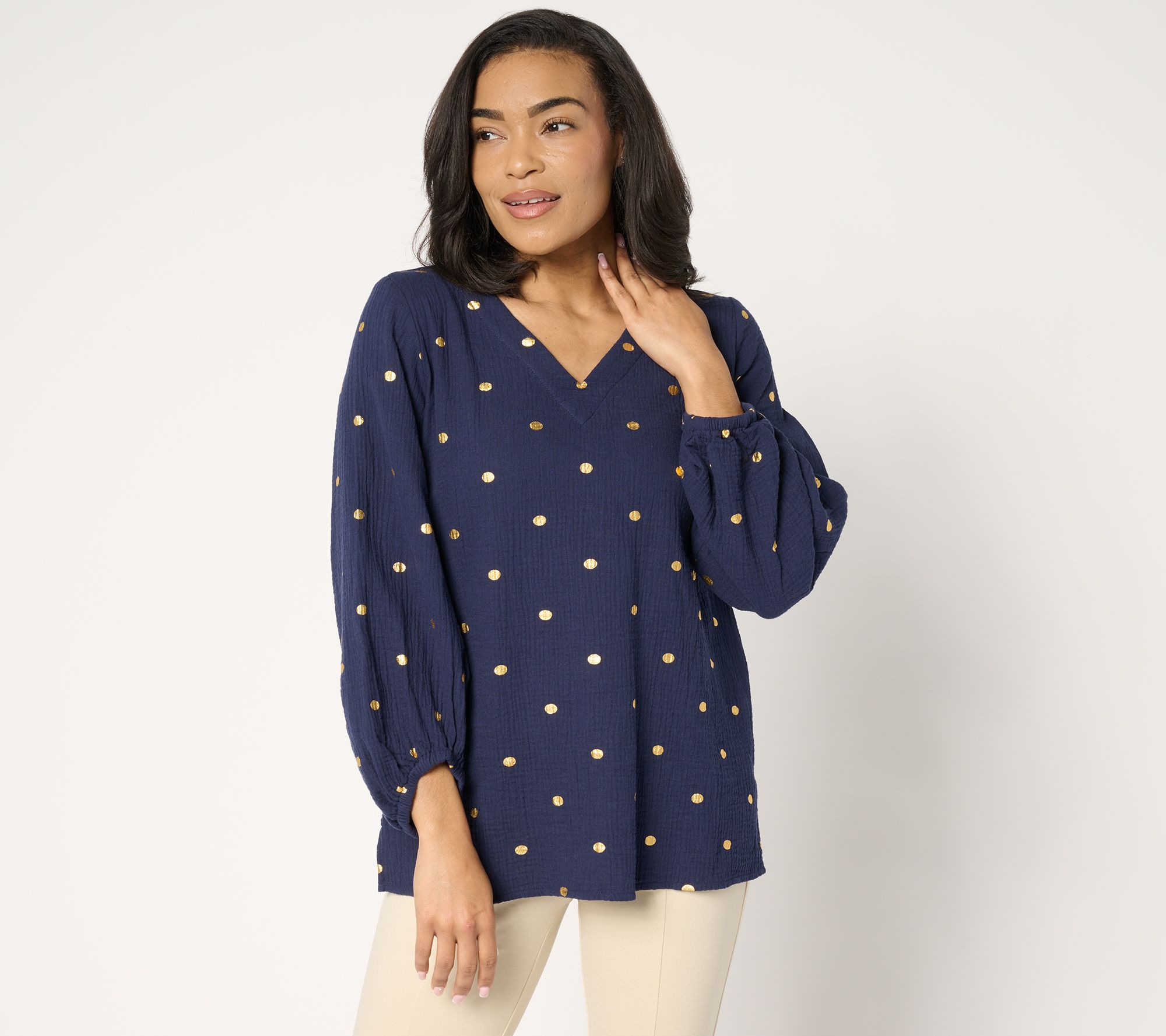 Belle Beach by Kim Gravel Beach Club 100% Cotton Gauze Gold Dot Top