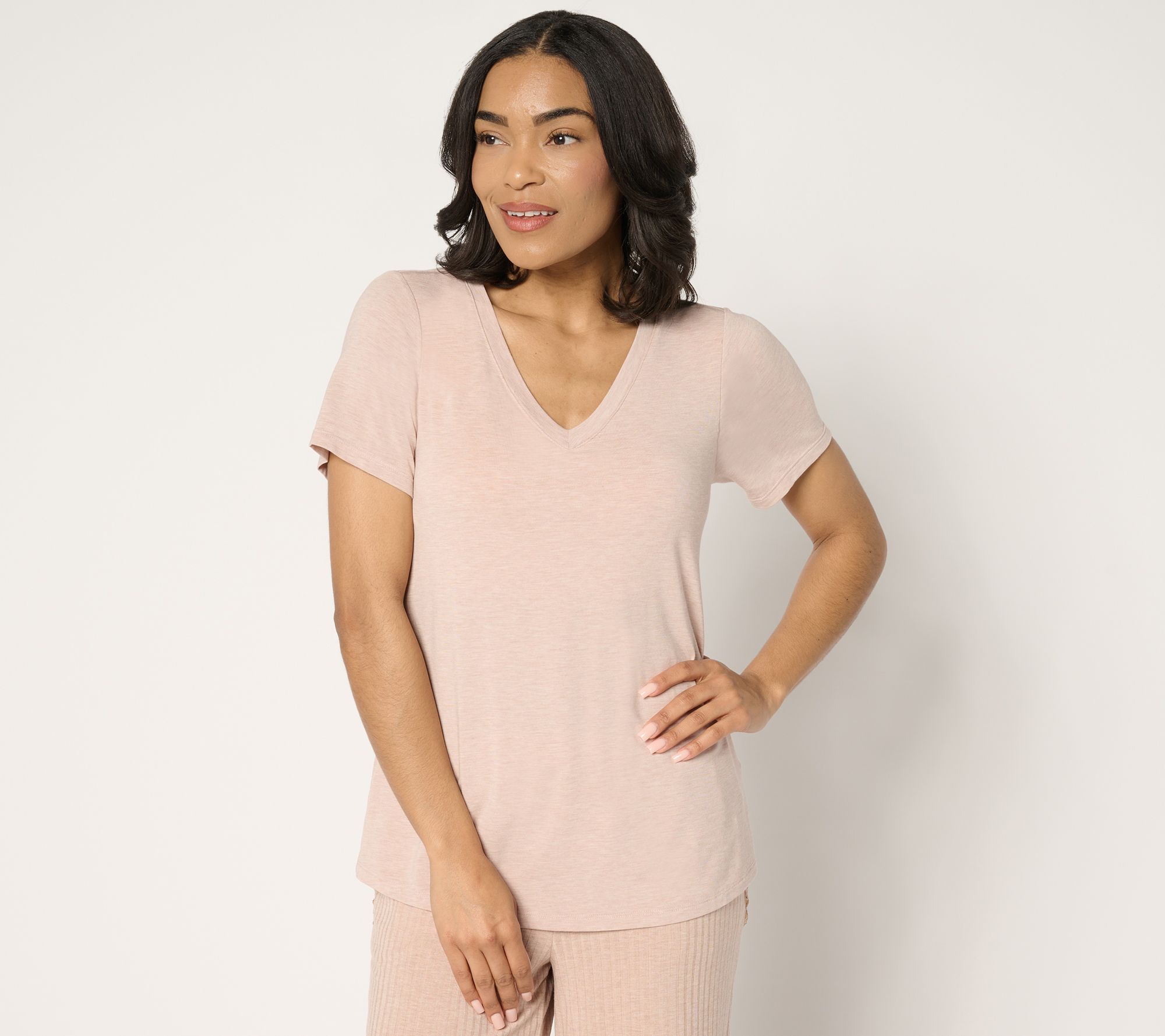  Modern Soul Soothing Jersey Short Sleeve V-Neck Top with Support System