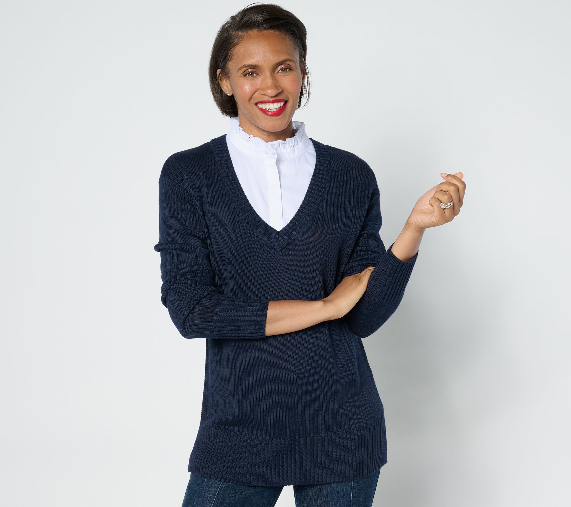 "As Is" Denim & Co. Signature Petite 2fer Sweater Tunic