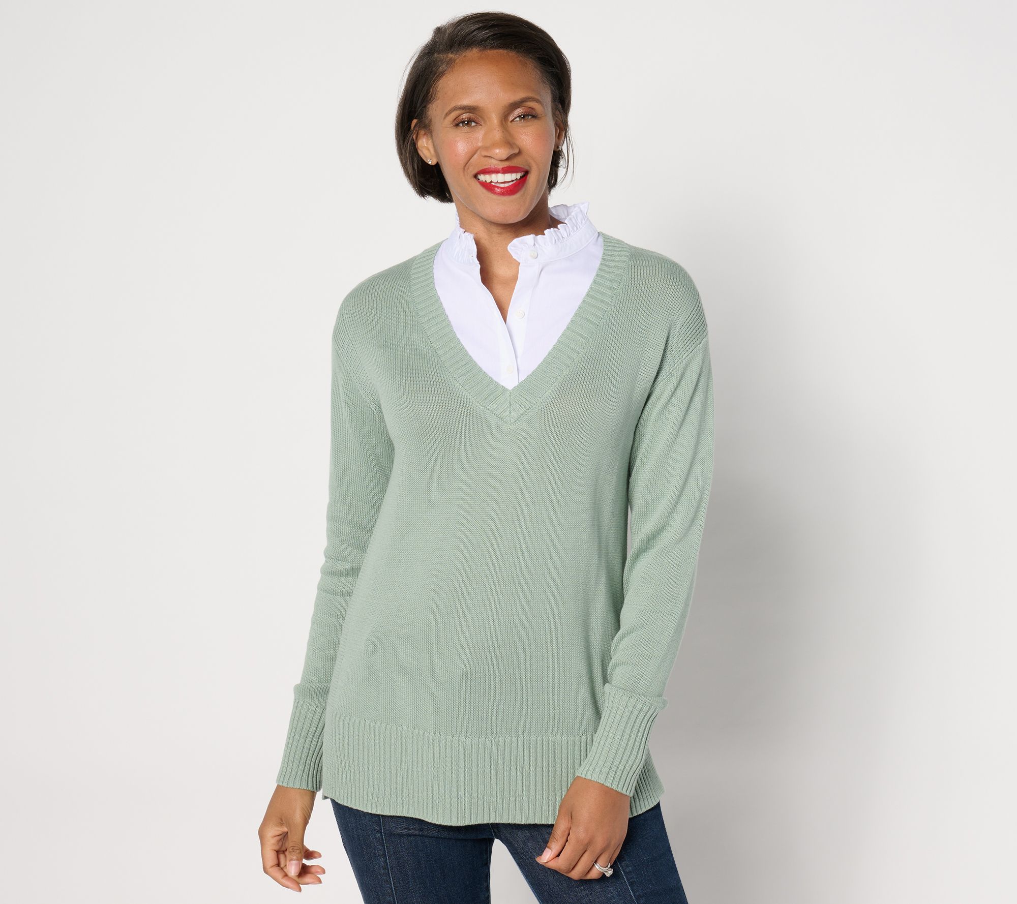 "As Is" Denim & Co. Signature Petite 2fer Sweater Tunic