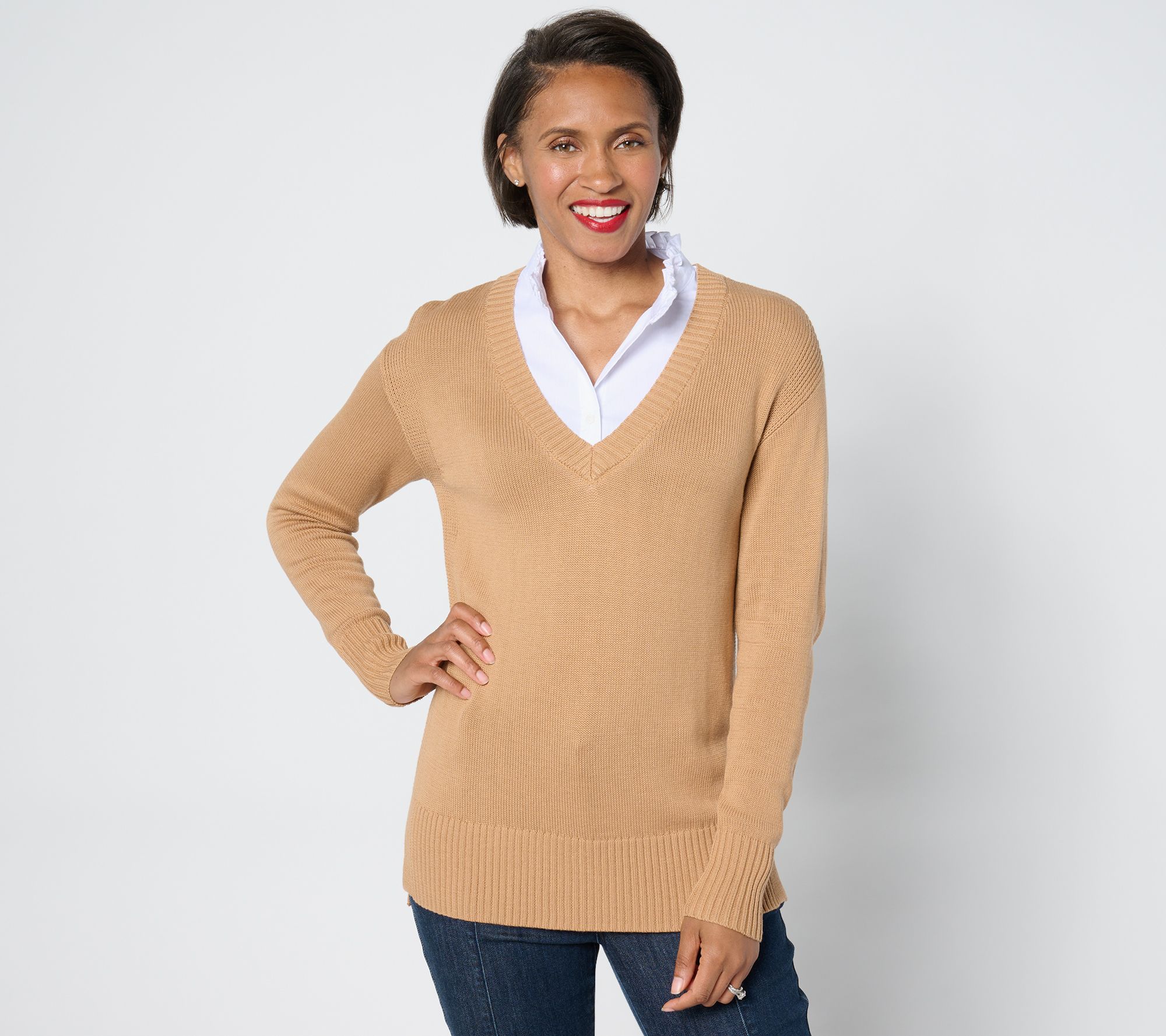 "As Is" Denim & Co. Signature Petite 2fer Sweater Tunic