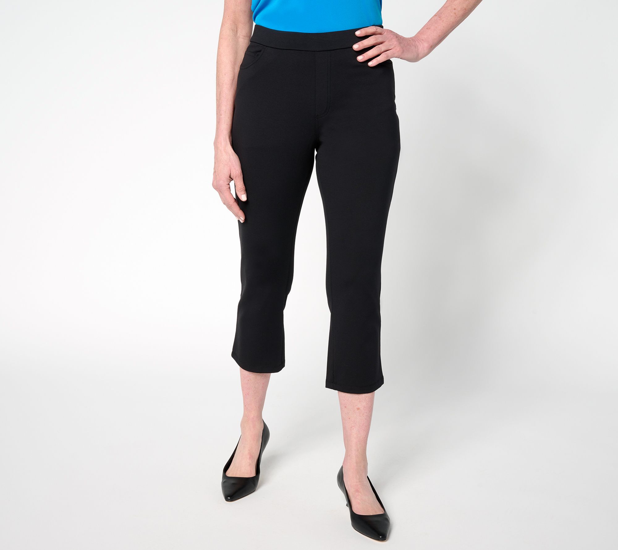 Susan Graver Weekend Petite Cotton Ponte Slim Leg Crop Pants