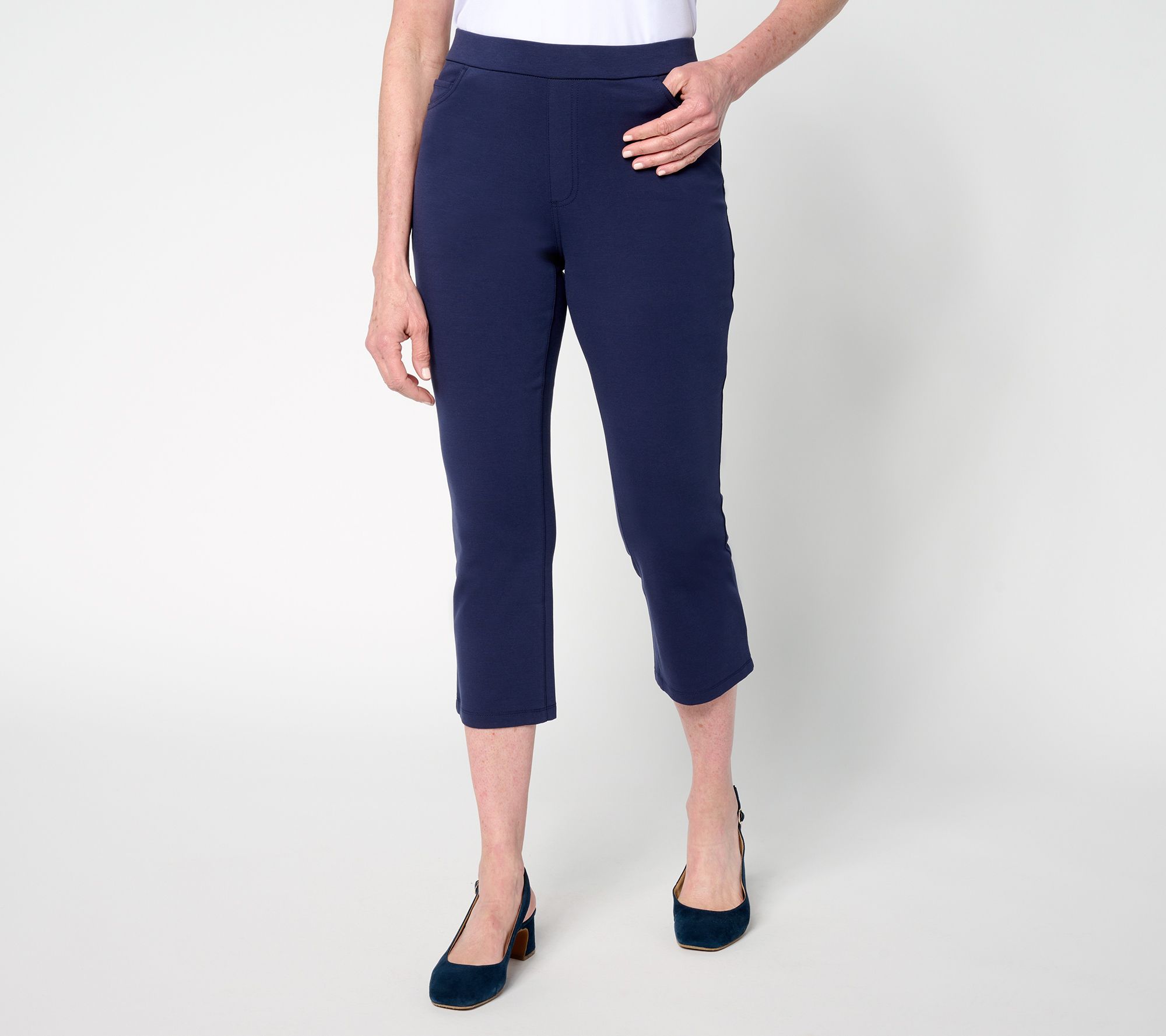 Susan Graver Weekend Petite Cotton Ponte Slim Leg Crop Pants